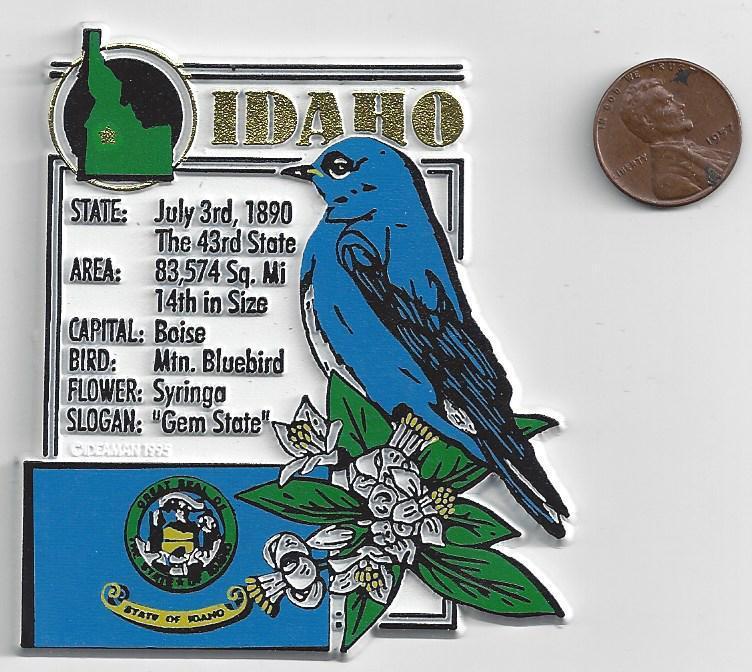   IDAHO STATE MONTAGE FACTS MAGNET   BLUEBIRD  SYRINGA    NEW