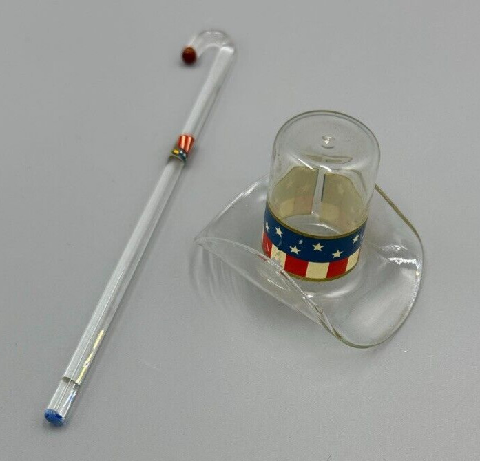 1940s Patriotic GLASS TOP HAT & Cane CANDY CONTAINER Vintage E&A 304
