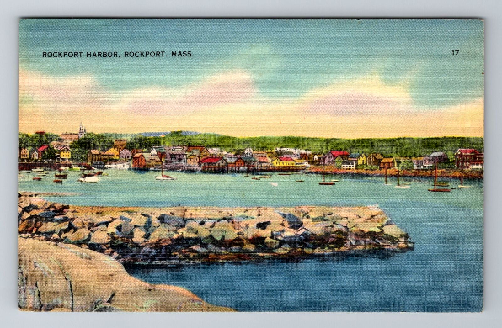 Rockport, MA-Massachusetts, Colorful Rockport Harbor, Vintage Souvenir Postcard