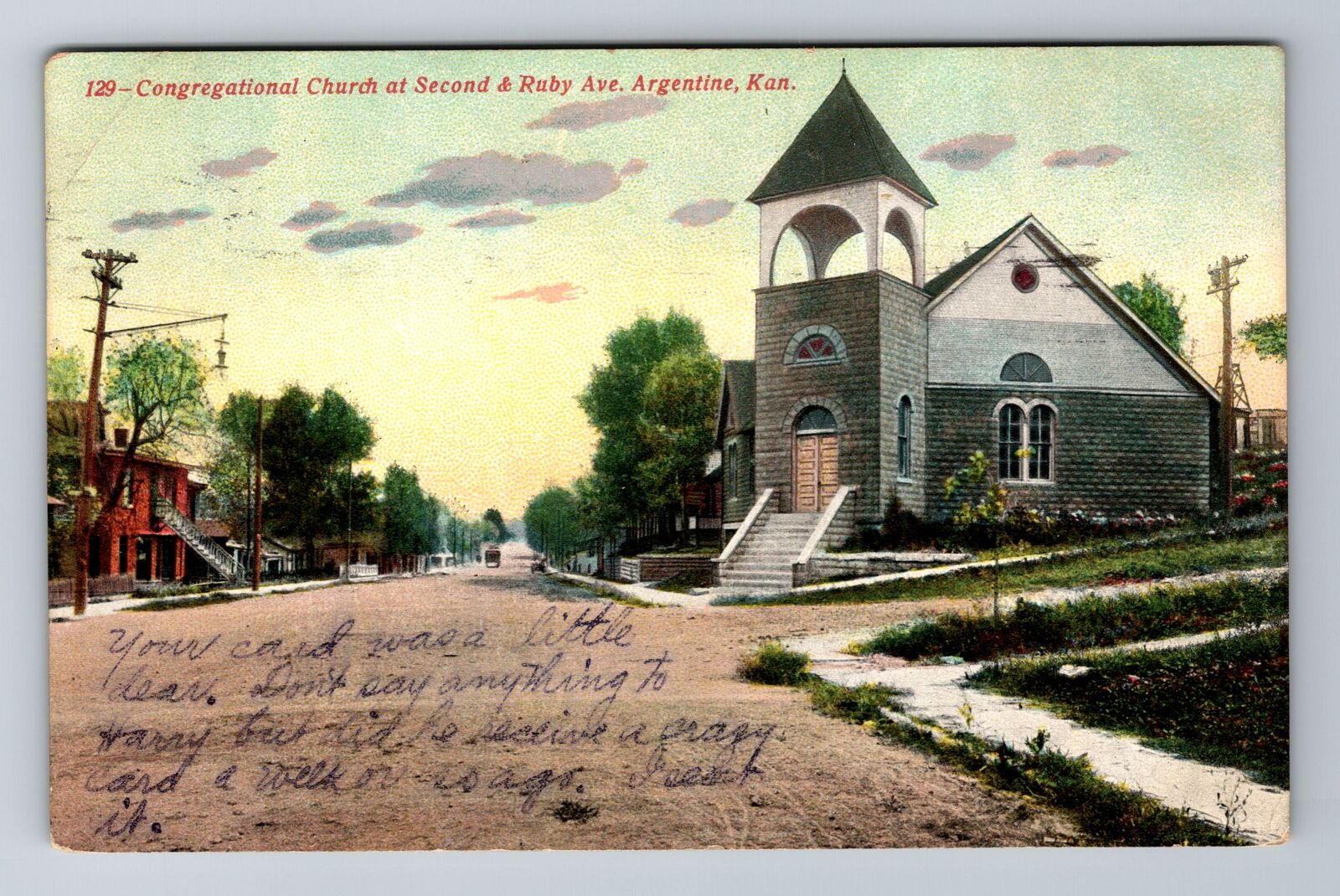 Argentine KS-Kansas, Congregational Church, Antique Vintage c1914 Postcard