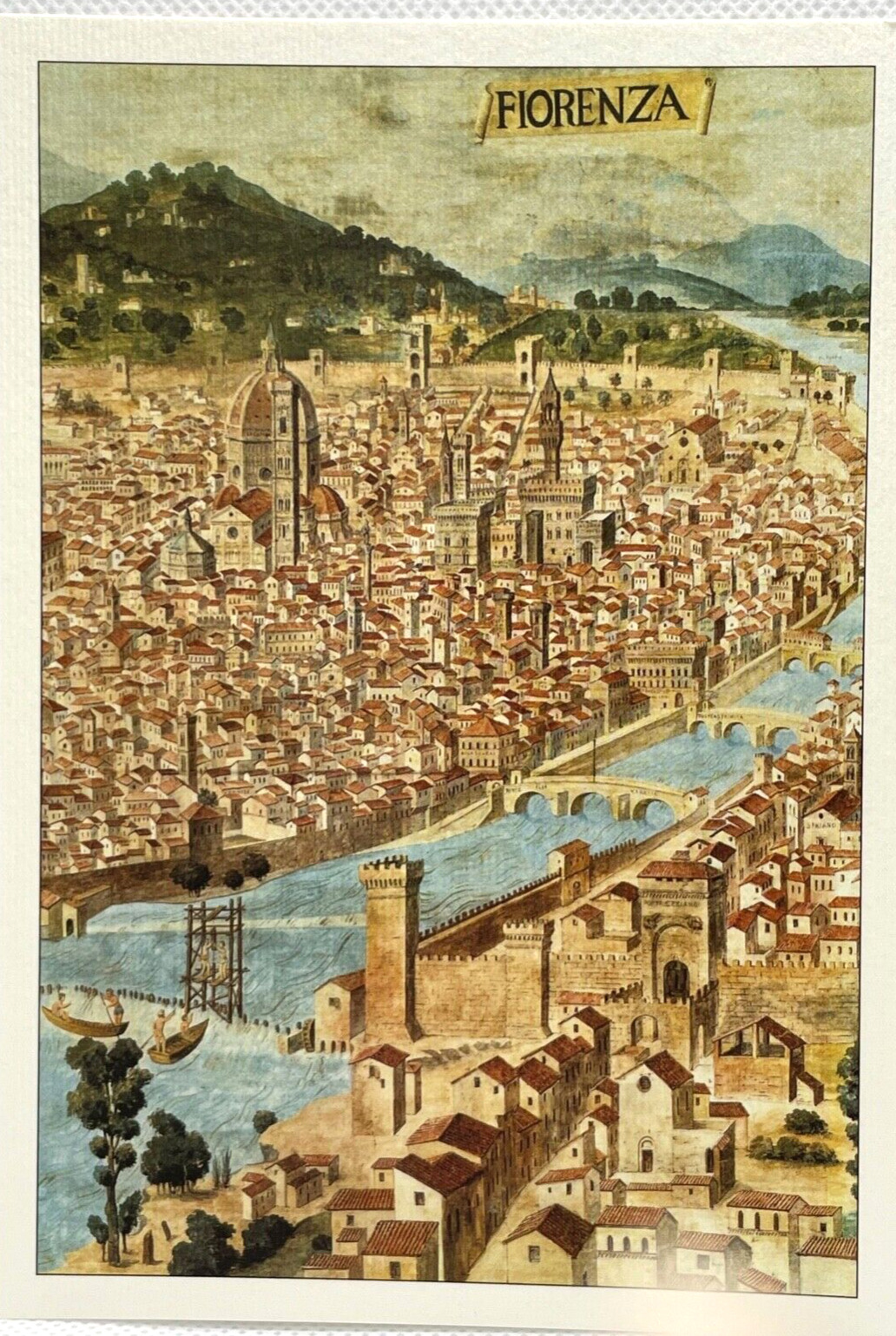 Postcard:  Historic image of Florence Italy (Fiorenza), its ancient structures