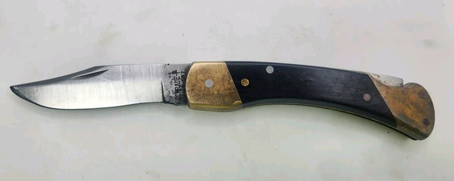 Schrade Uncle Henry Knife USA LB7 Hunters Lockback Wood Handles Brass