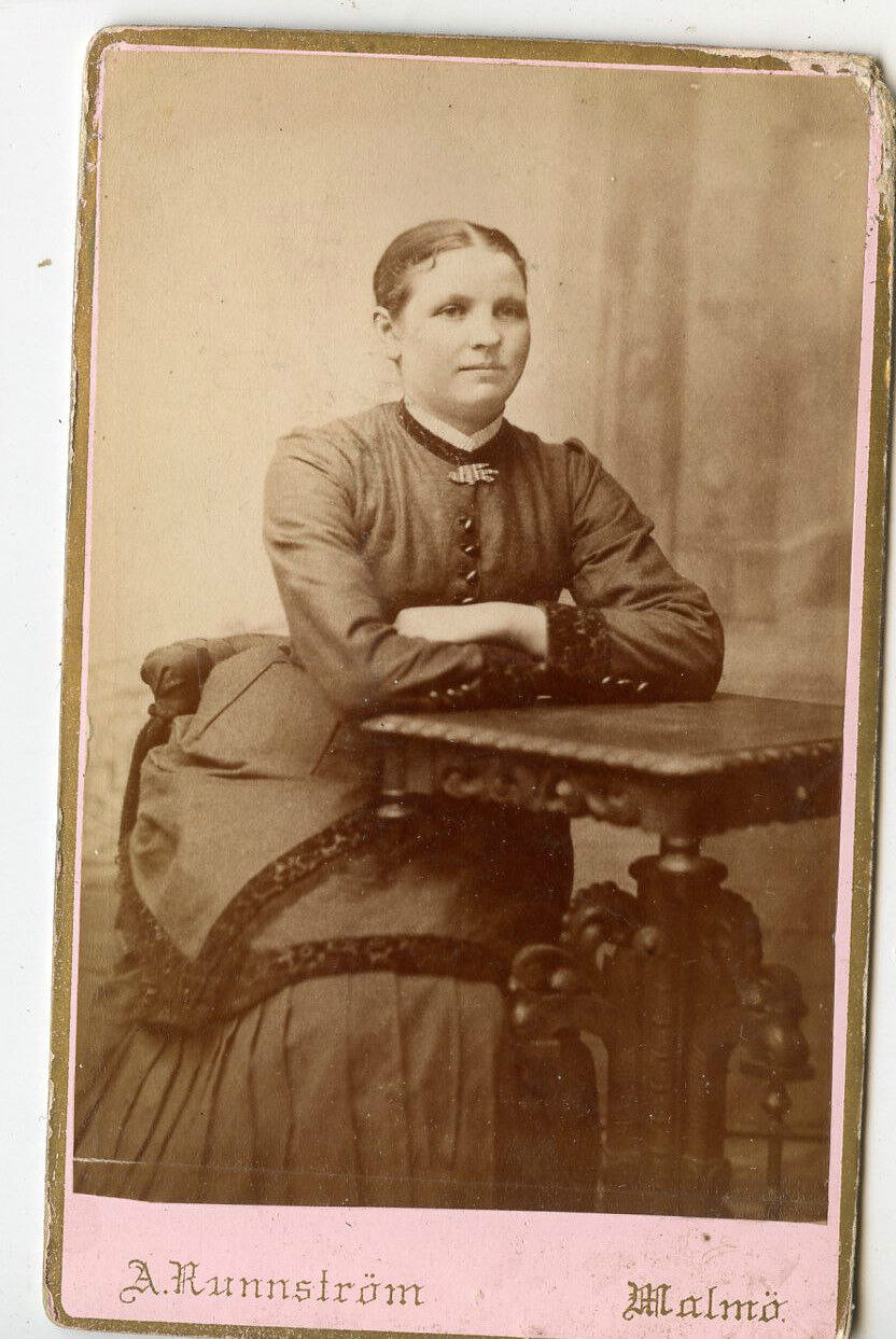 CDV Photo - Young Lady Sitting at Table, Dress has Lace & Buttons - Malmo