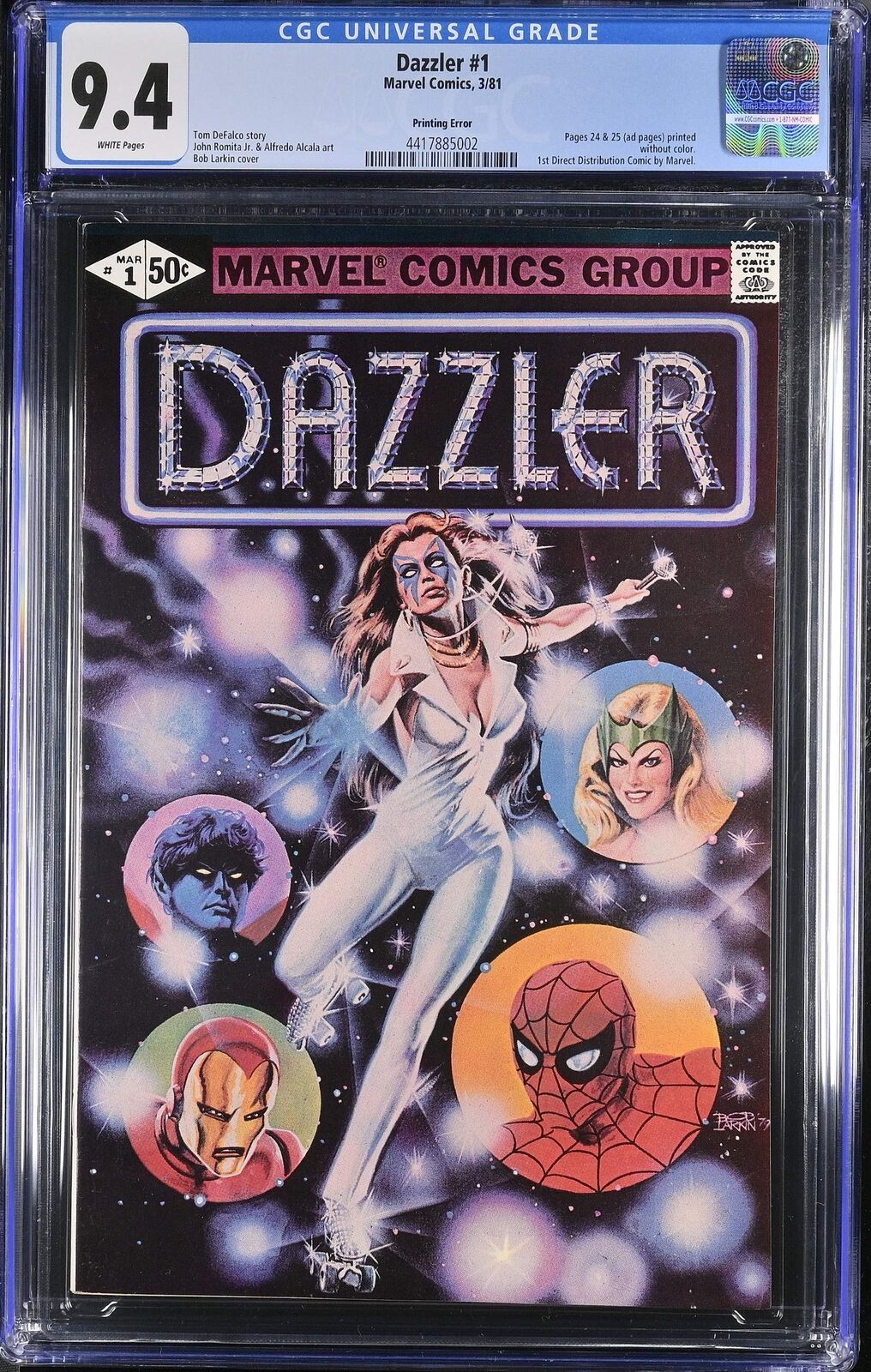 Dazzler #1 Marvel (1981) 9.4 NM CGC Graded Key Issue Error Version Comic Book