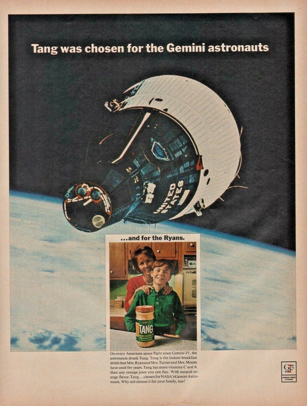 1966 Tang Orange Drink for NASA Gemini IV Astronauts - Vintage Ad