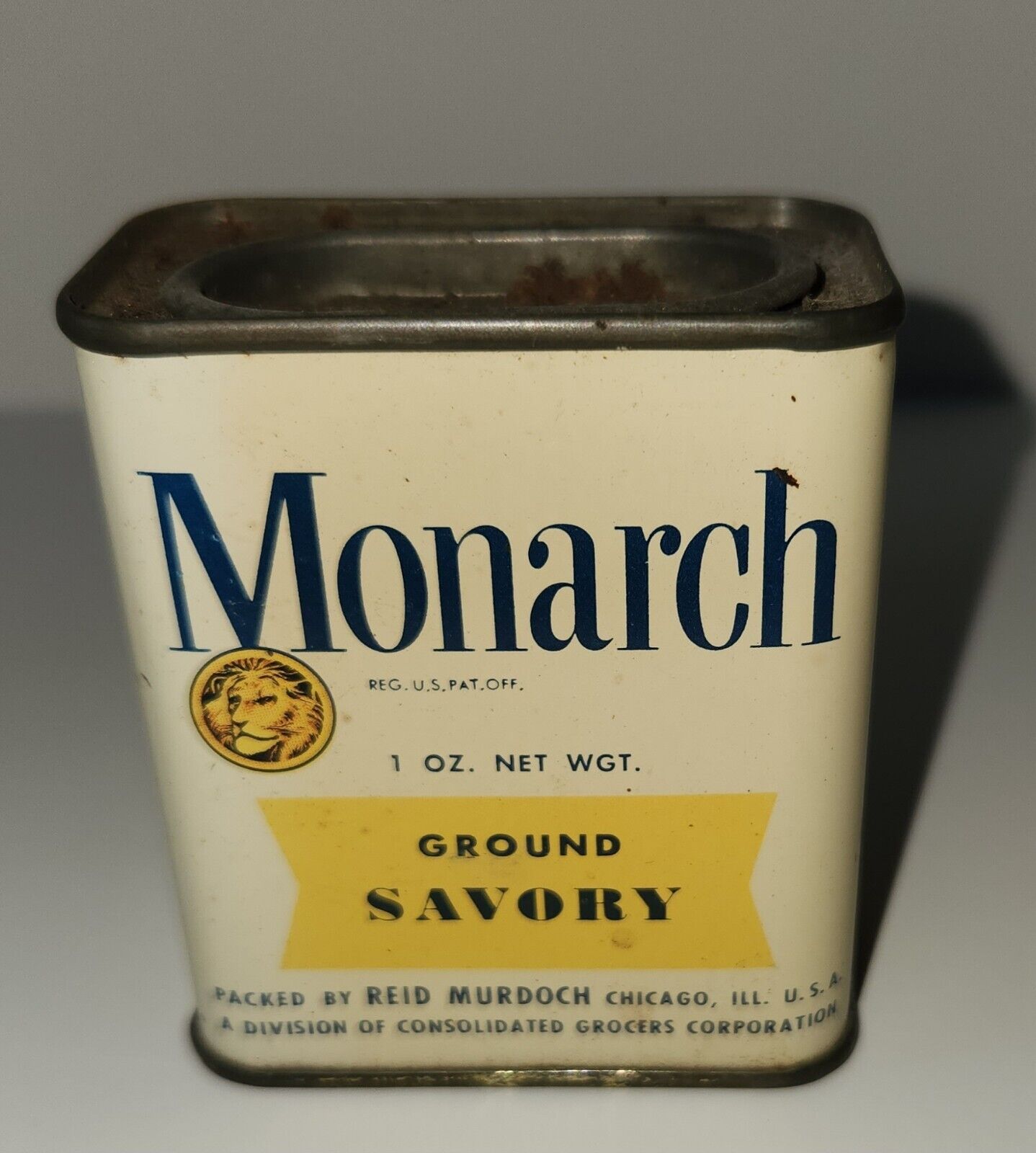 Vintage Monarch Ground Savory Spice Tin 1 Oz Ounce