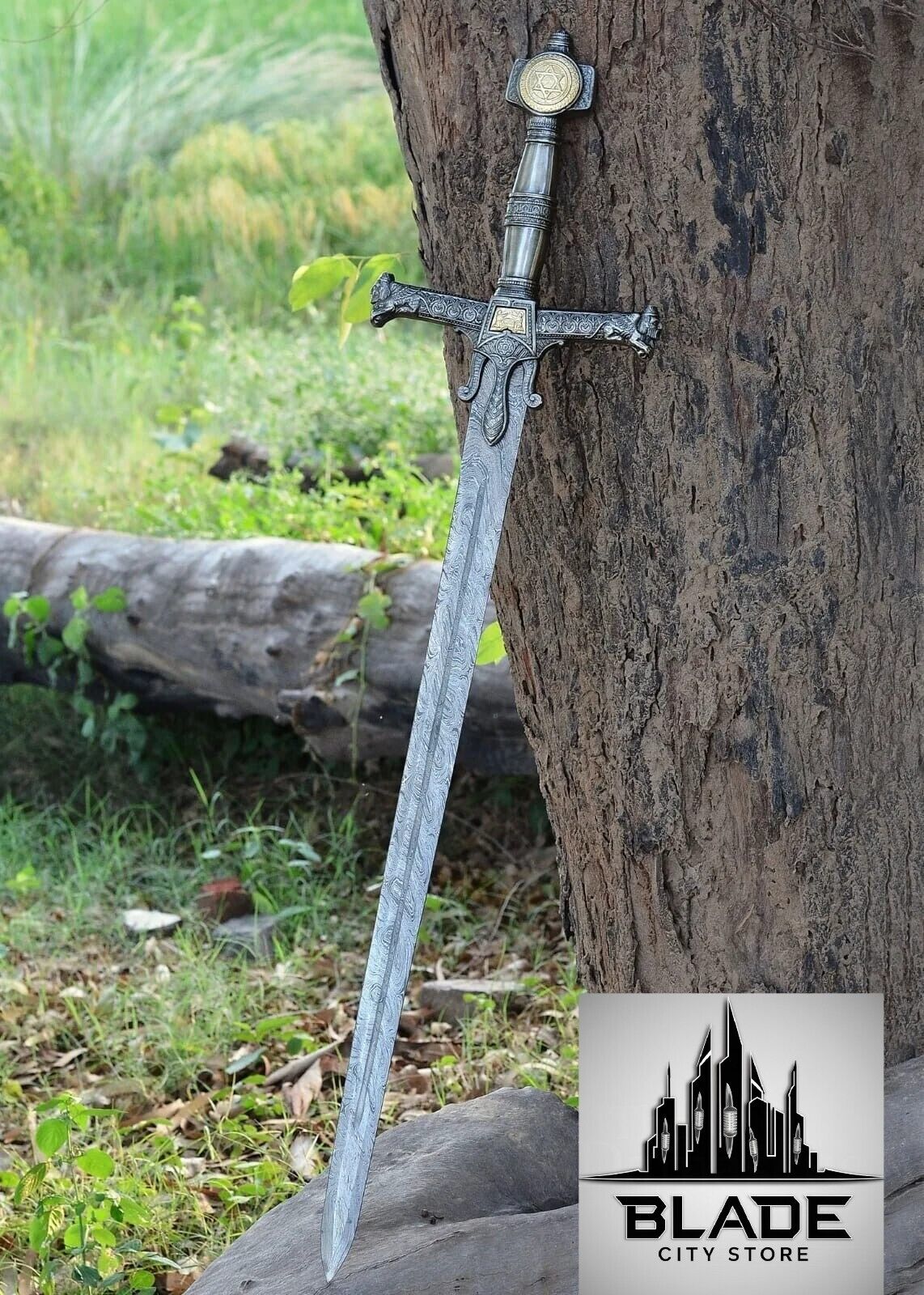 King Solomon Sword Star of David Damascus Steel Medieval Sword