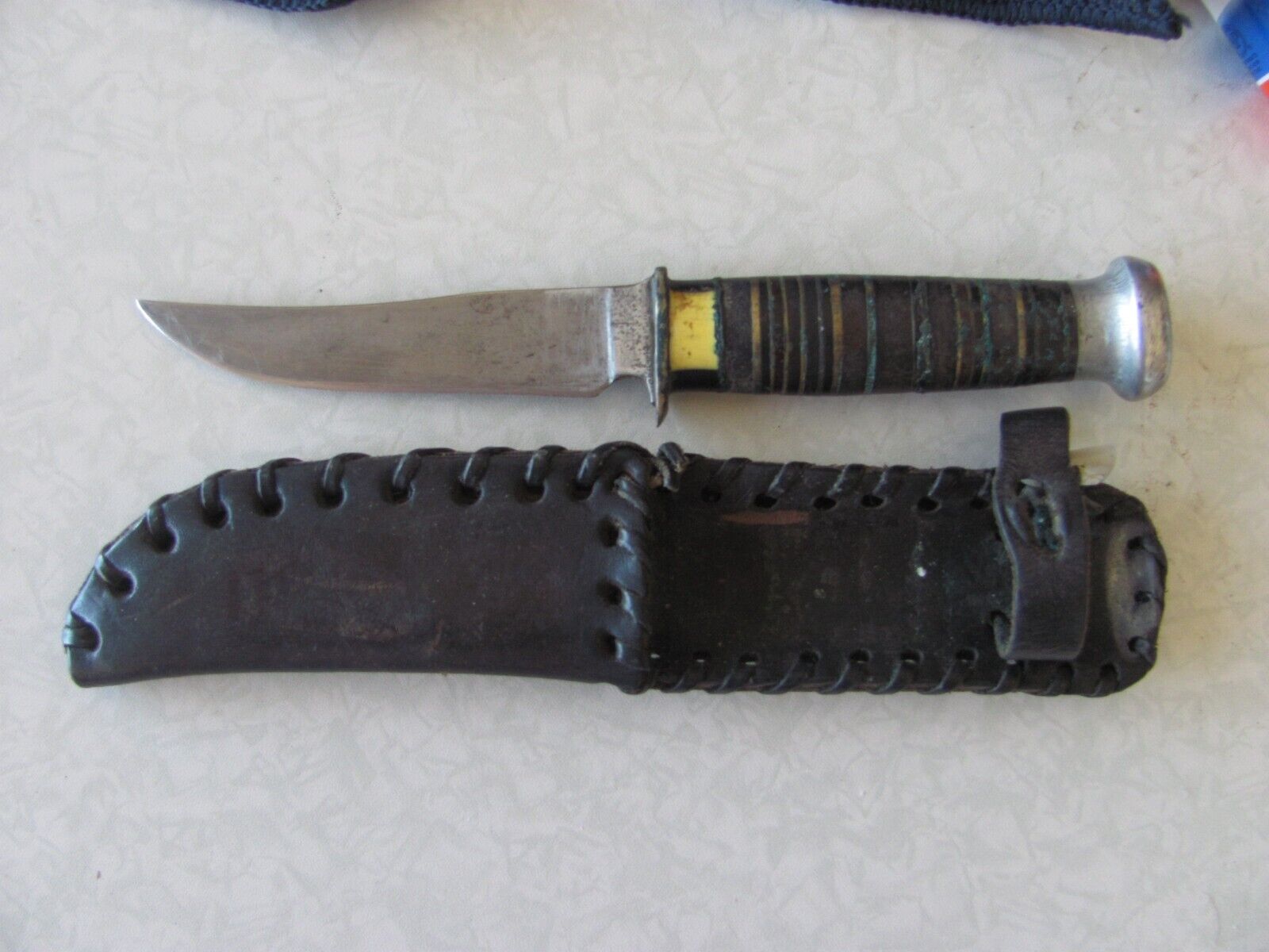hunting knife fixed blade leather sheath 8 3/4 long
