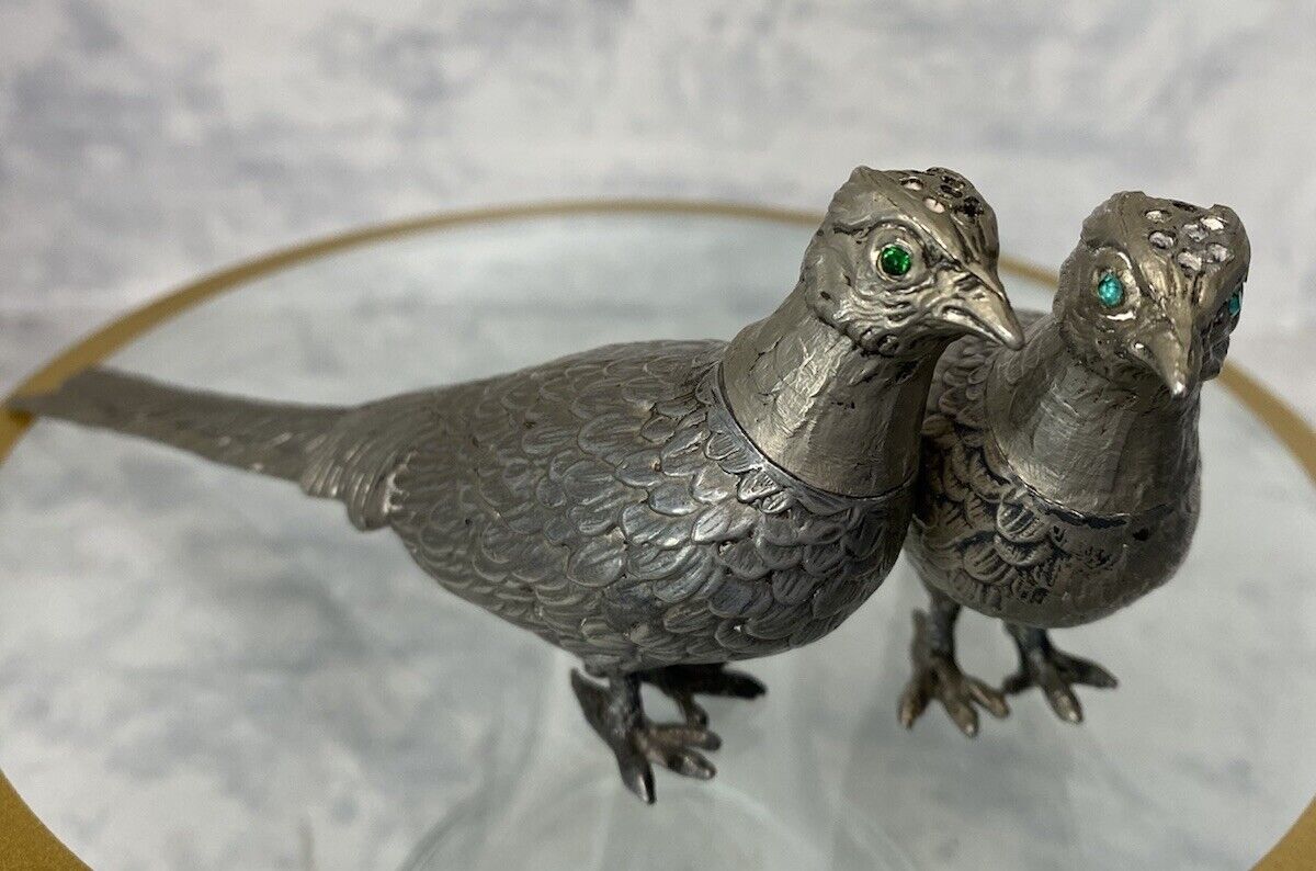 E & J.B. Antique Pheasant Salt & Pepper Shakers with Gems in Eyes
