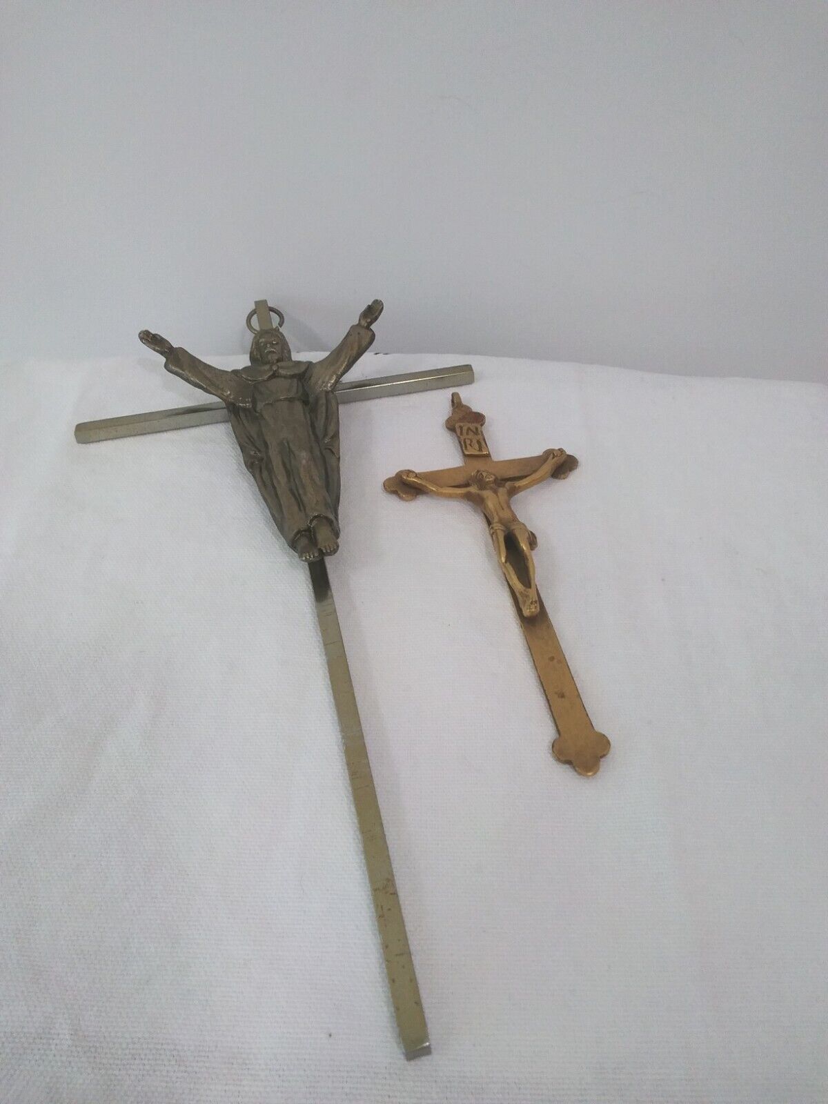 Vintage Lot Of 2 Holy Crosses Crucifixes brass/metal