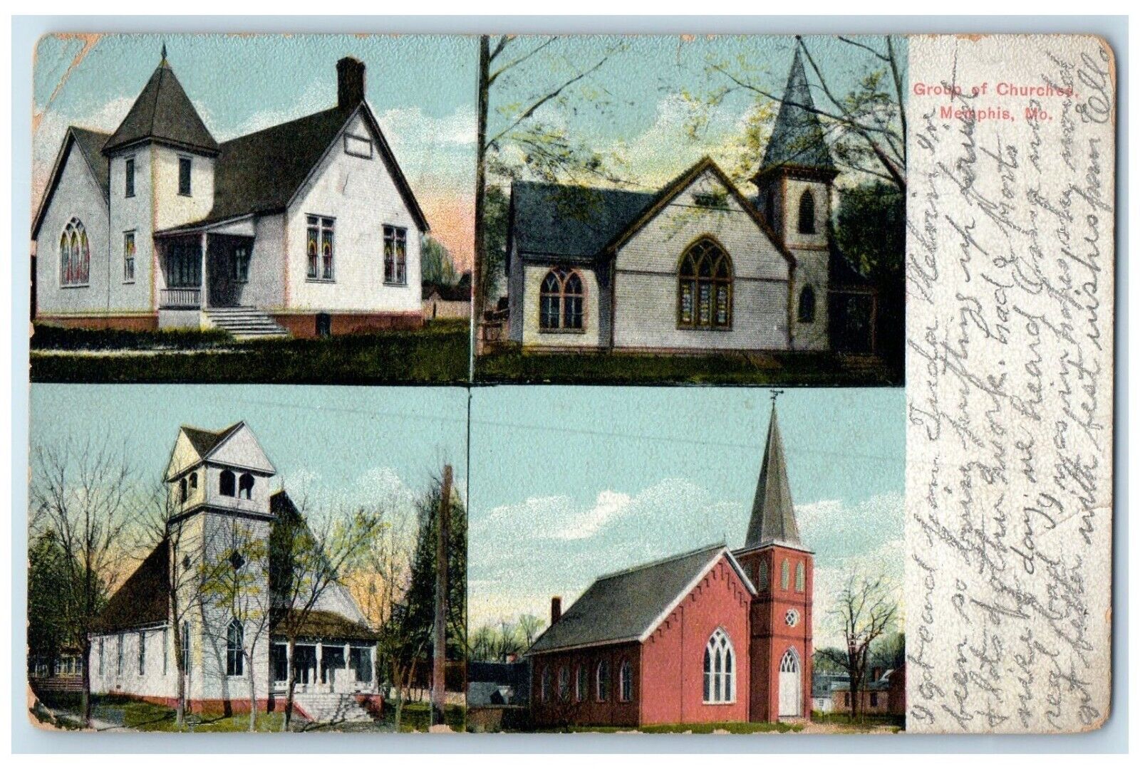1912 Group Church Chapel Exterior Memphis Missouri MO Vintage Multiview Postcard