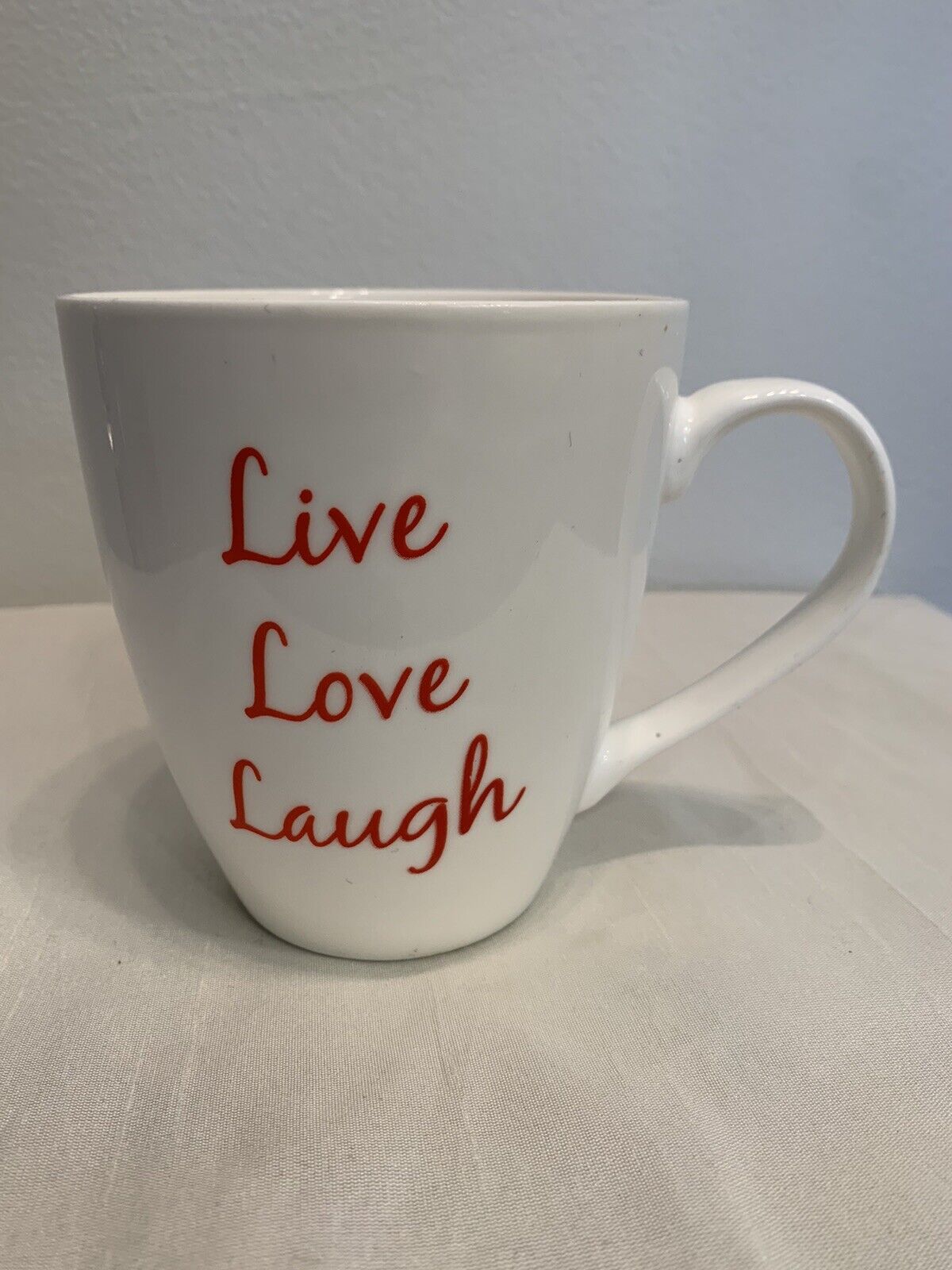Pfaltzgraff Everyday Live Love Laugh  White Coffee Mug Cup Red Accents 