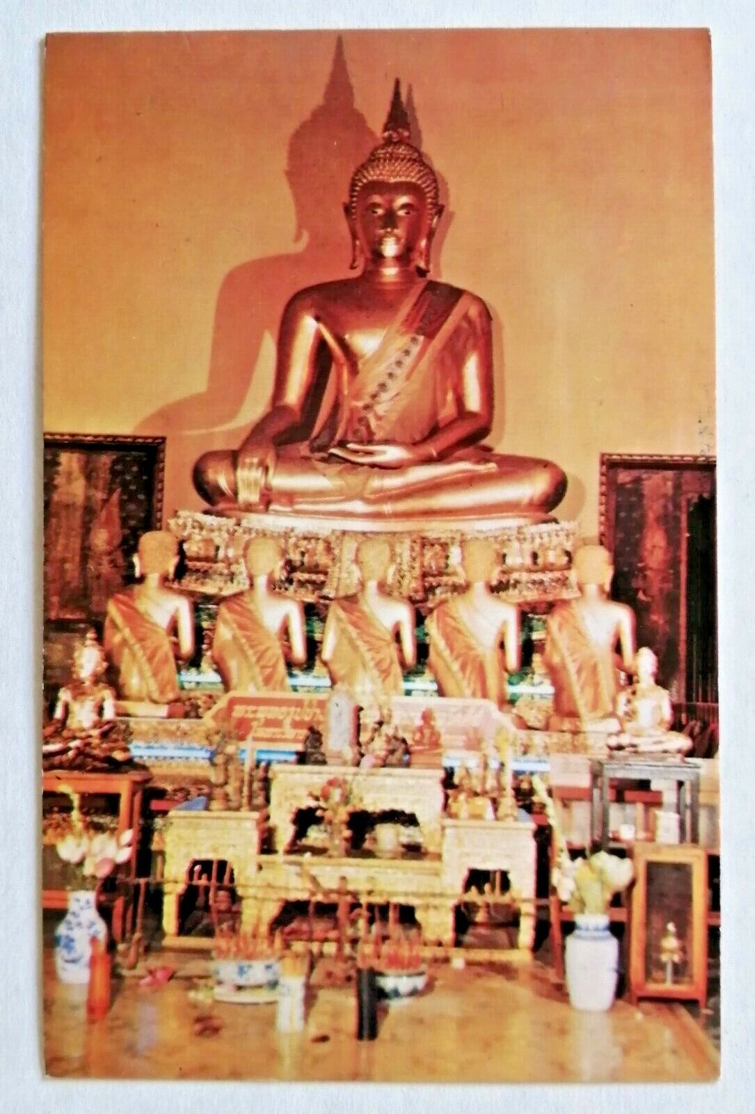 THAILAND postcard golden Buddha in temple used; early chrome card I guess