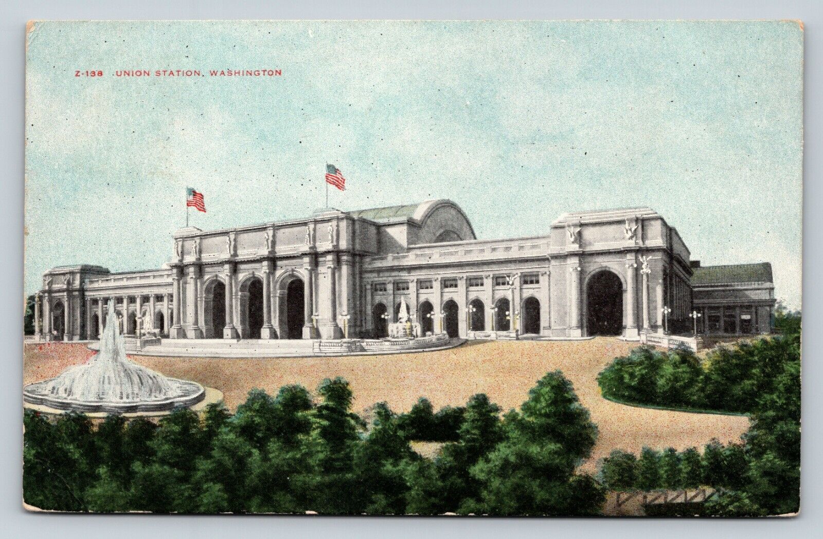 c1908 Washington DC Union Station US Flags - Easter Greetings ANTIQUE Postcard