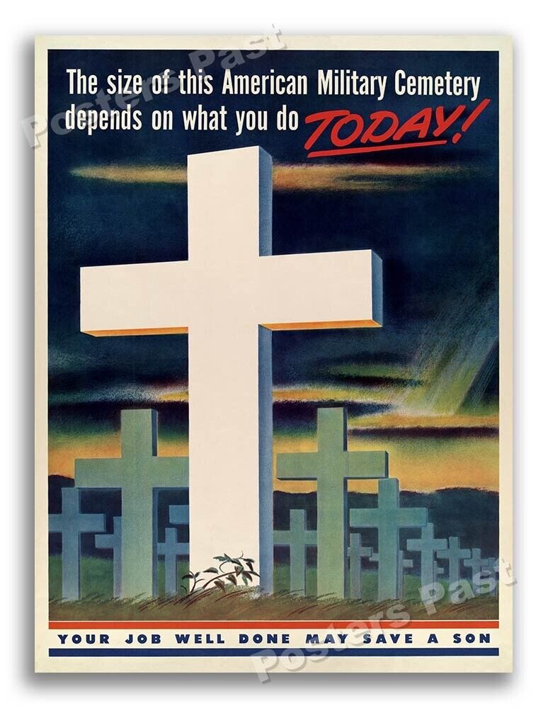 1940s American Military Cemetery WWII Historic War Poster - 18x24