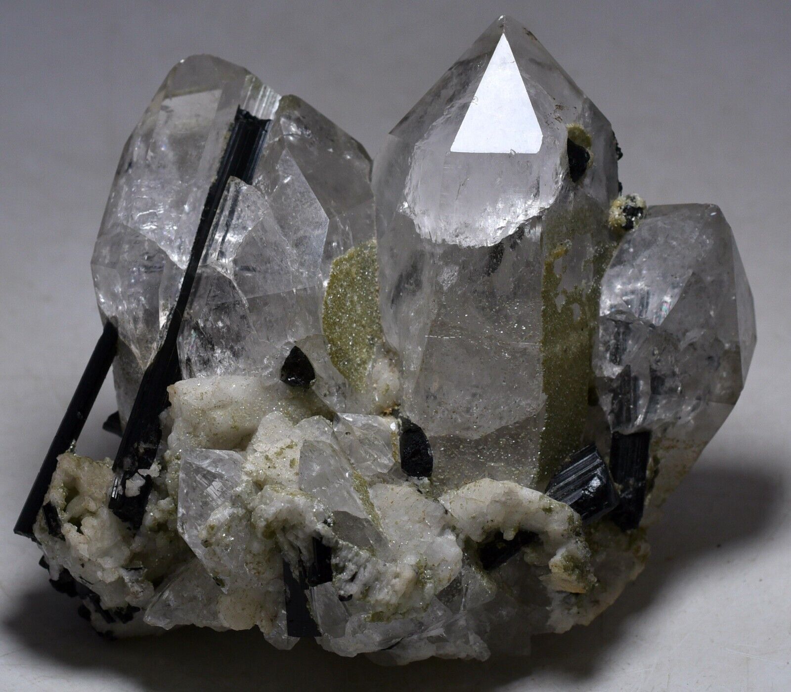 510 GM Full Terminated Tourmaline Crystals On Smoky Quartz Specimen Frm Pakistan
