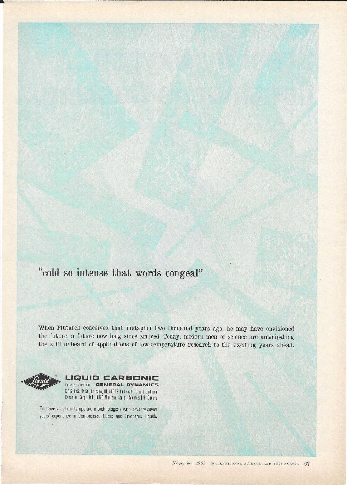 1965 Liquid Carbonic (General Dynamics) Print Ad \