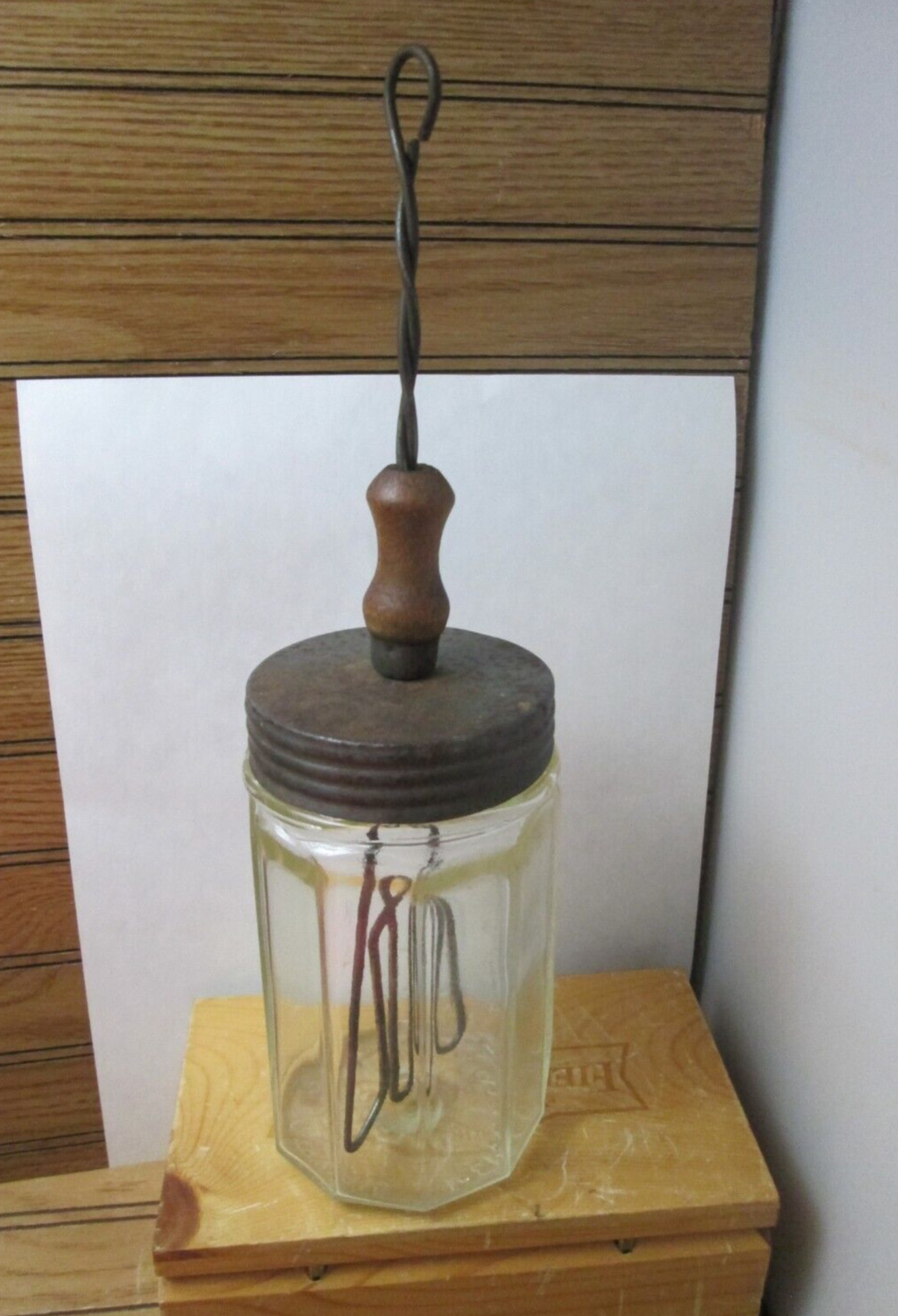 Antique Hand Crank Butter Churn Mixer 1 Pint 2c Original Glass Jar March 30 1915