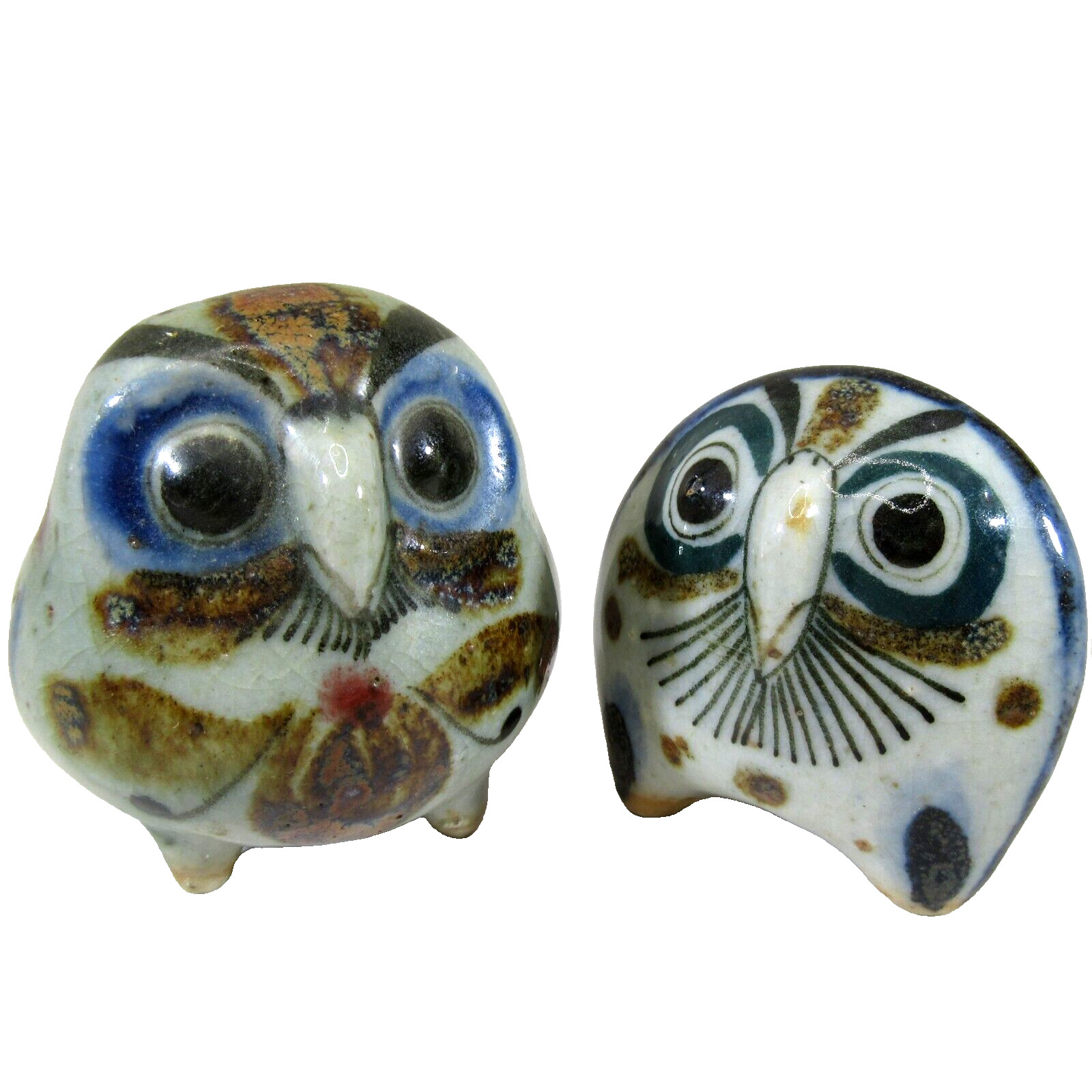 2 signed JORGE WILMONT vintage Tonala owl pair Mexican folk art pottery 2\