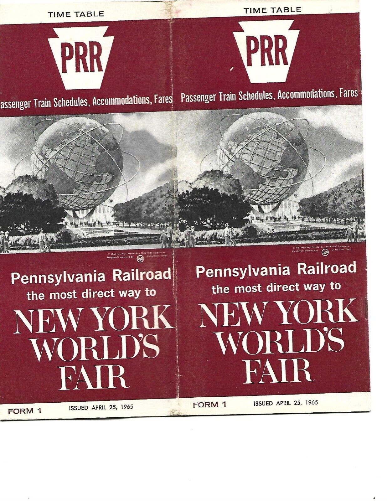 PRR Pennsylvania Railroad New York World\'s Fair April 25, 1965 Time Table wow