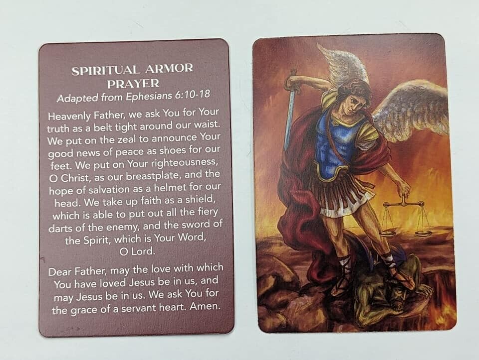 ST MICHAEL PRAYER OF SPIRITUAL ARMOR (Lot of 2 Laminated Catholic prayer cards
