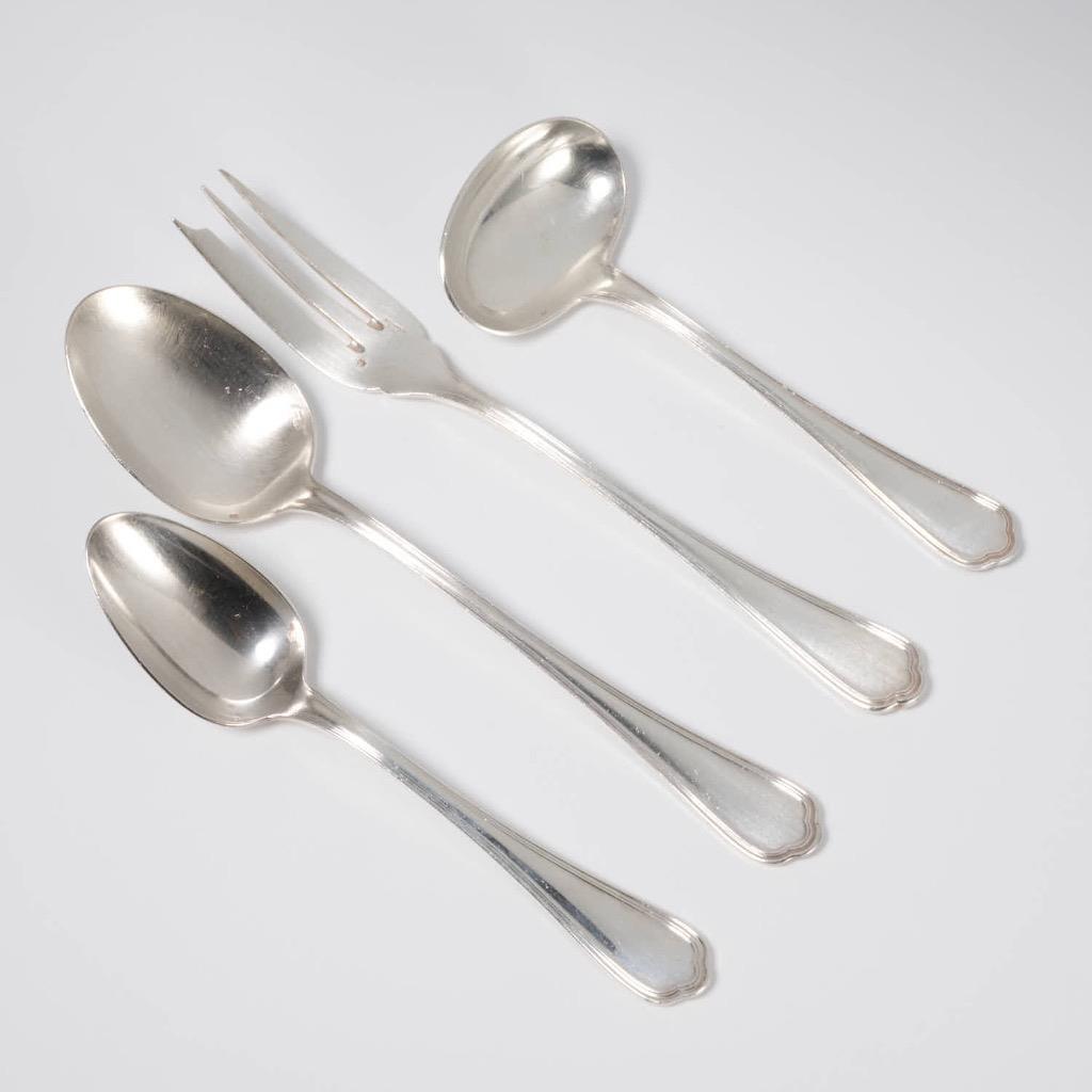 Christofle Spatours Silver Plated 4pc Serving Spoon Fork Gravy Ladle Group