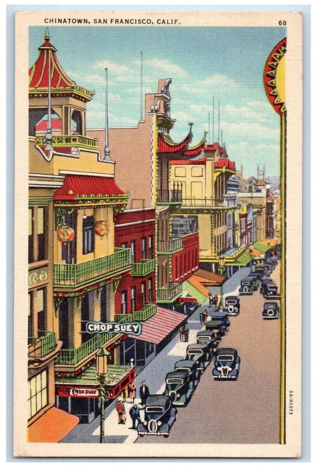 c1930's Chinatown Cars Chop Suey Stores San Francisco California CA Postcard