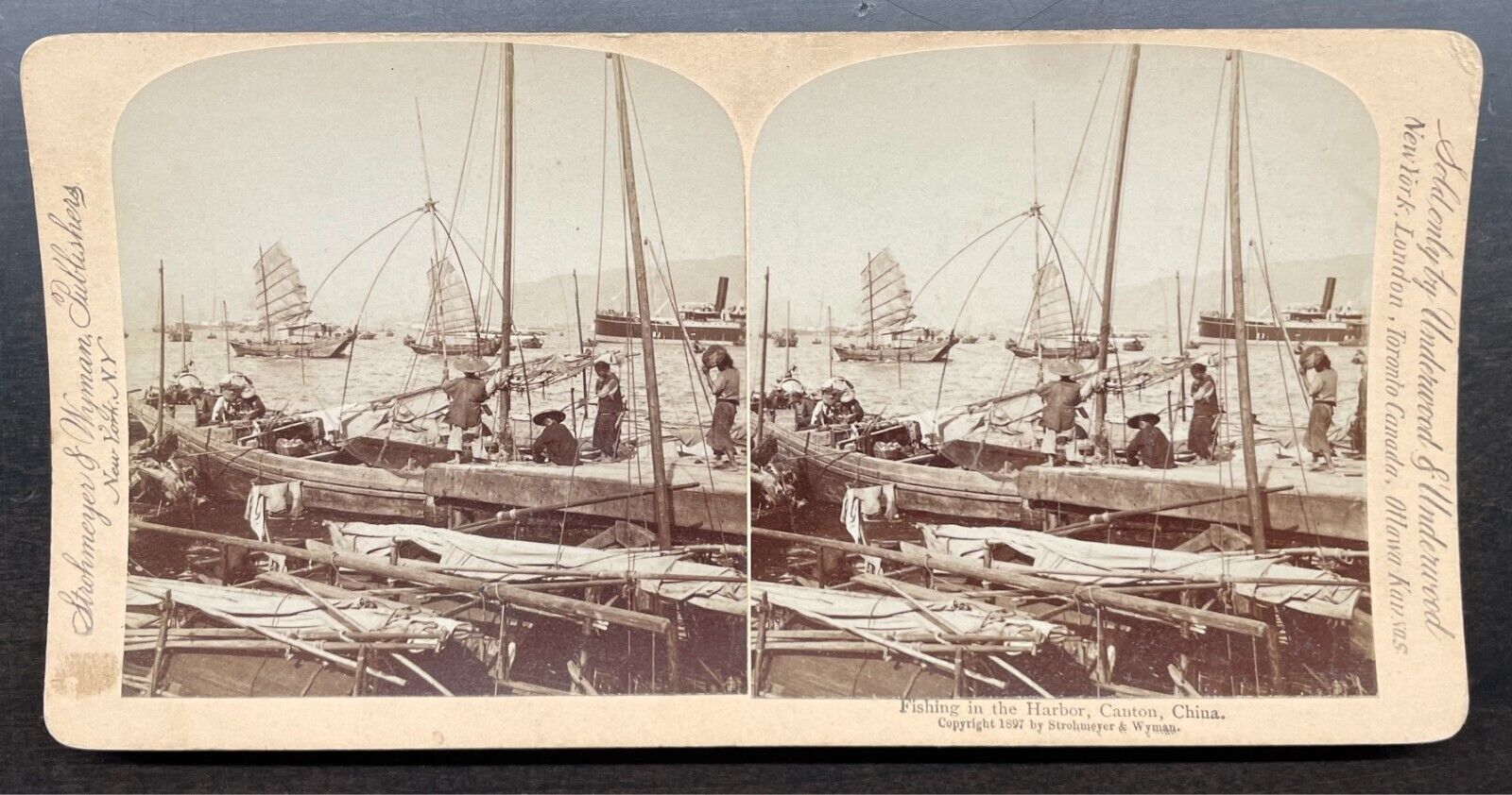 CHINA - Canton - Fishing in the Harbor - Early Stereoview
