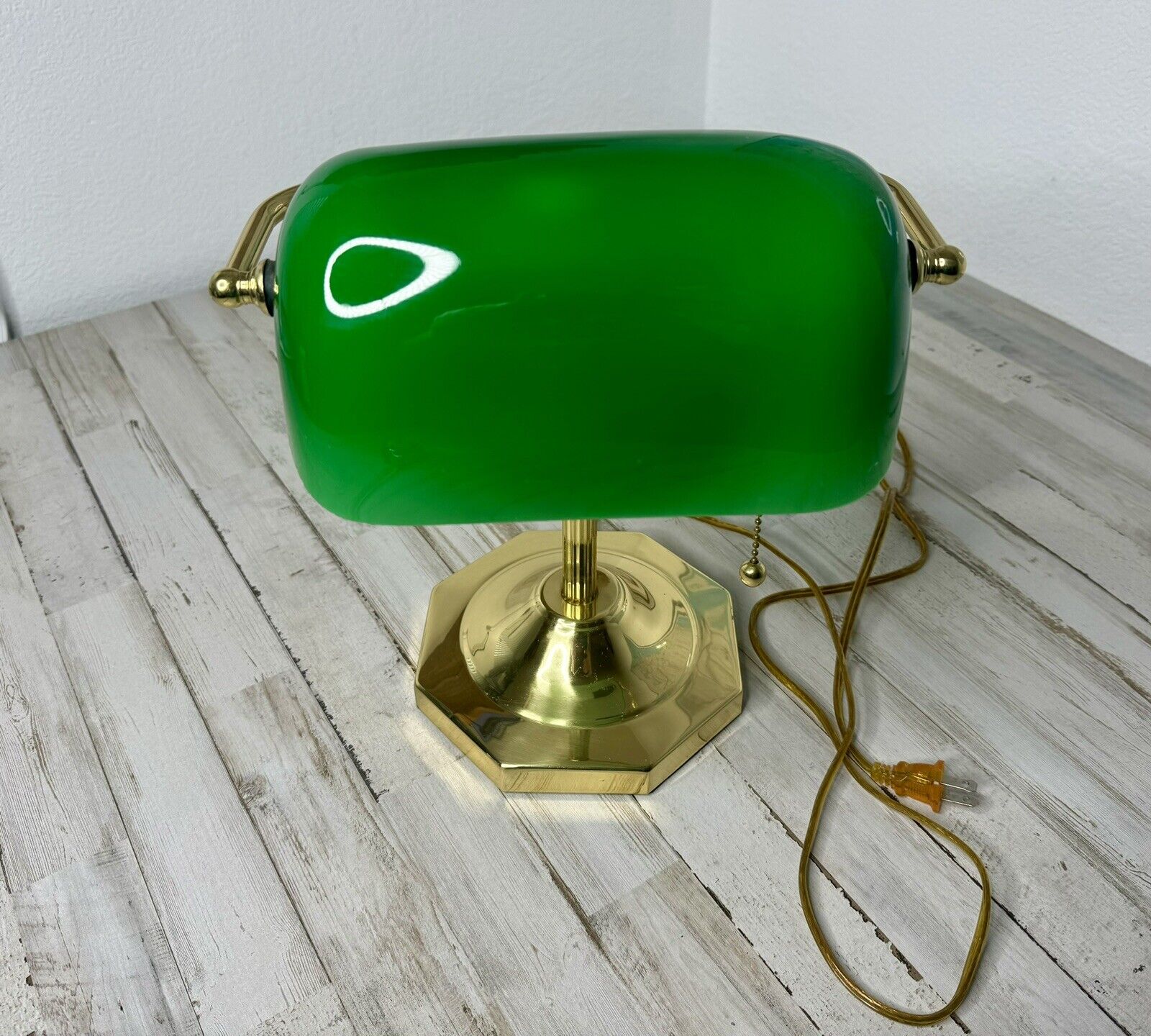 Vintage Bankers Lamp Green Glass Shade Underwriters Laboratories 15” Works