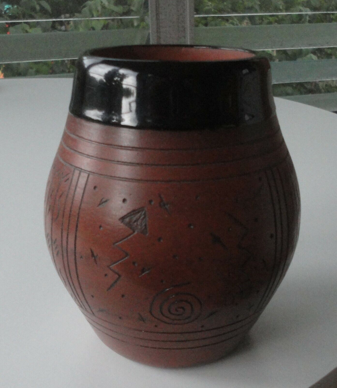 Signed Handmade Navajo Native American Maxine Clark Etched Carved Pottery Vase