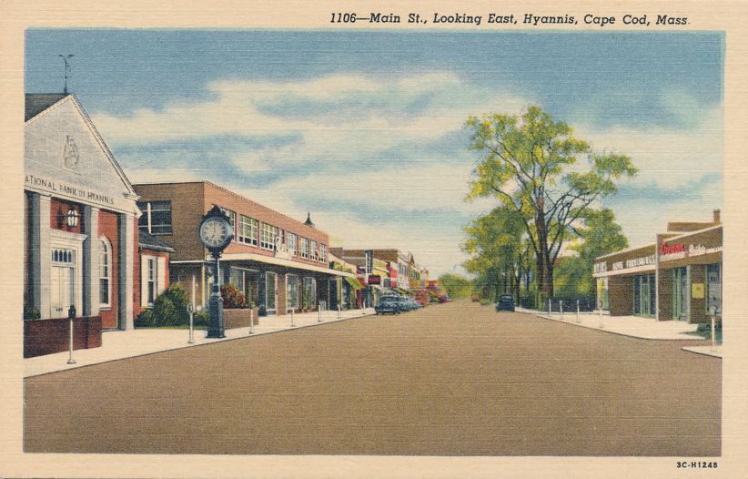 Hyannis MA, Cape Cod, Massachusetts - Main Street Looking East - Linen