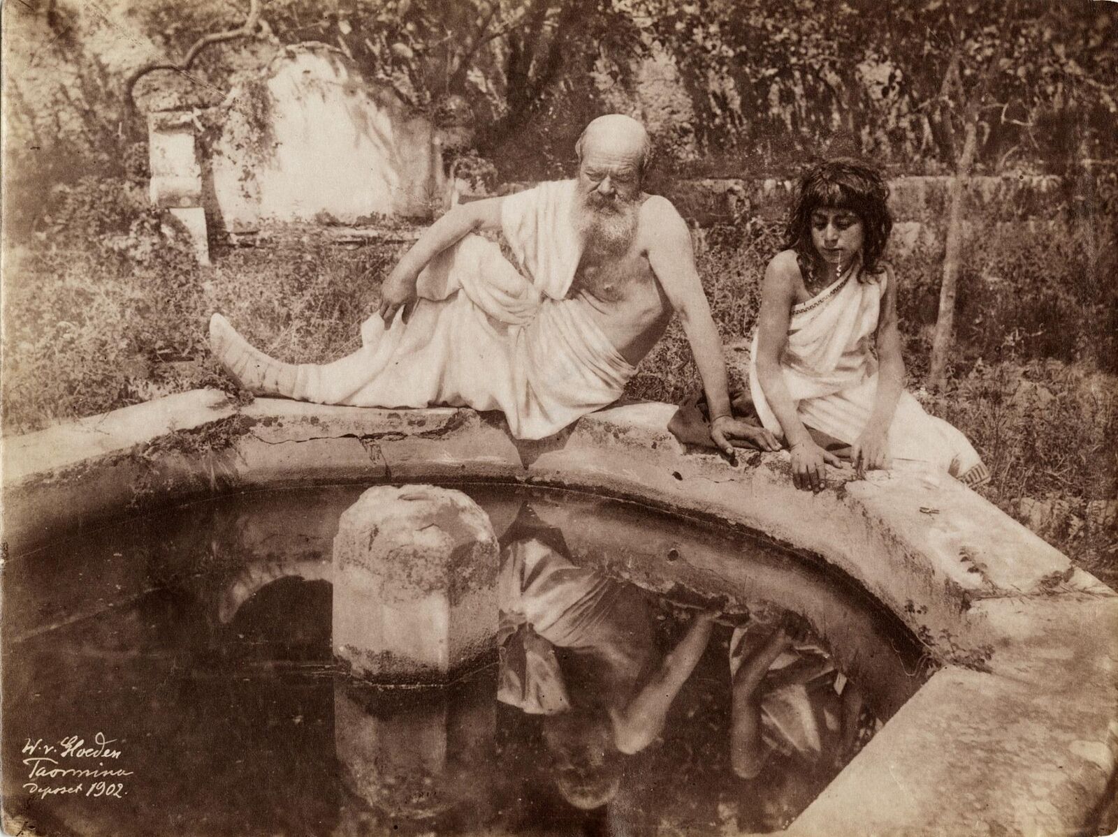 1902 Sicilian Elderly Man & Boy at Fountain Albumen Photo by WILHELM VON GLOEDEN