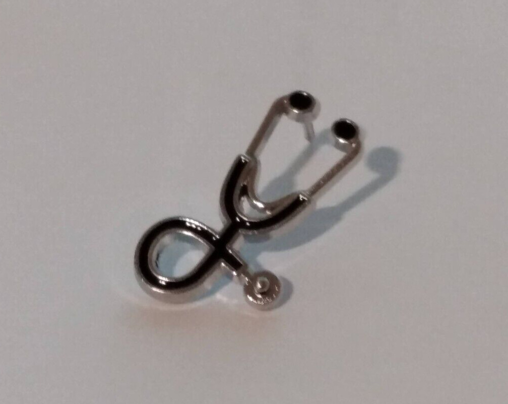 Black Silvertone Novelty Stethoscope Lapel Pin