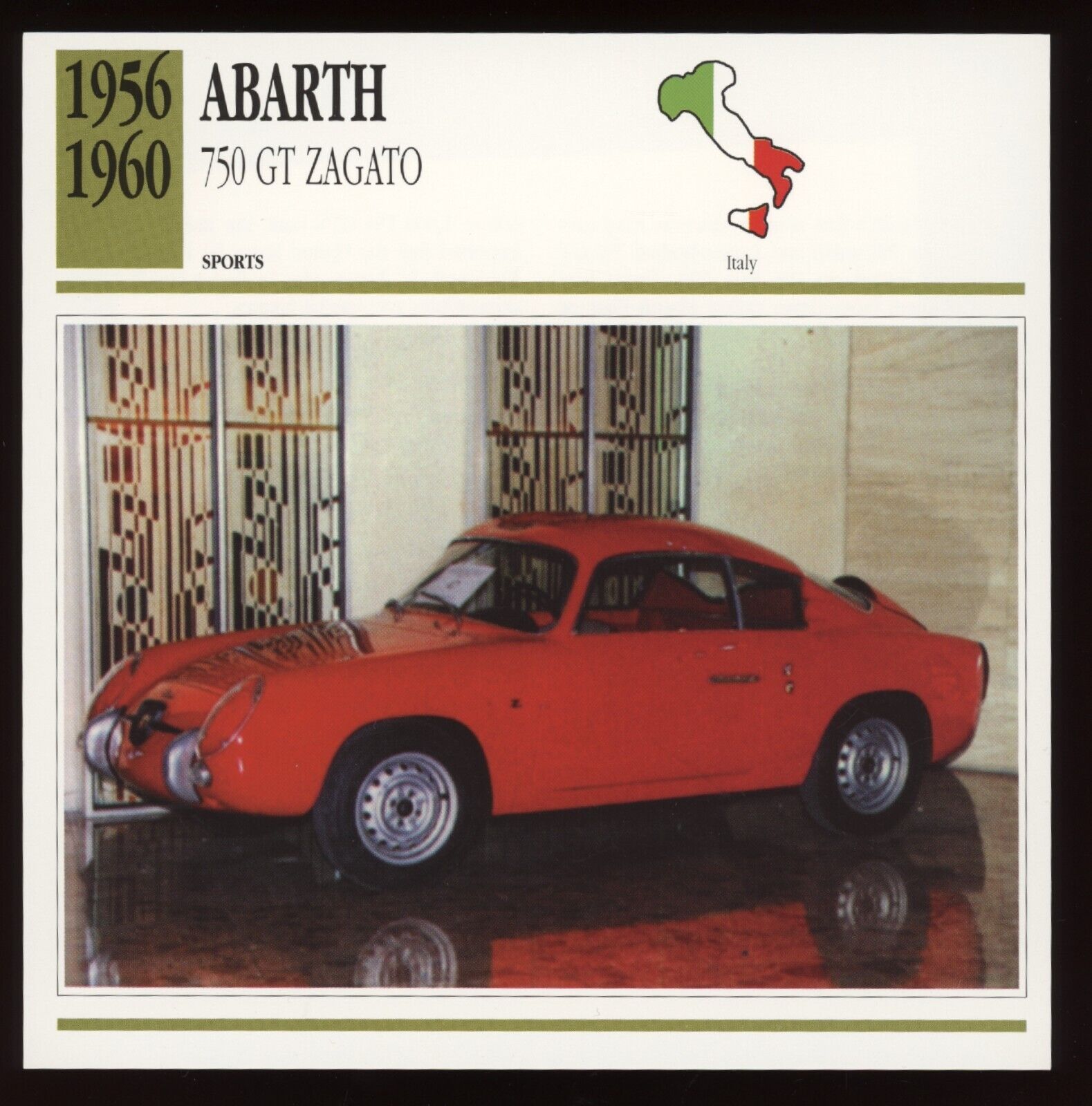 1956 - 1960  Abarth  750 GT Zagato  Classic Cars Card