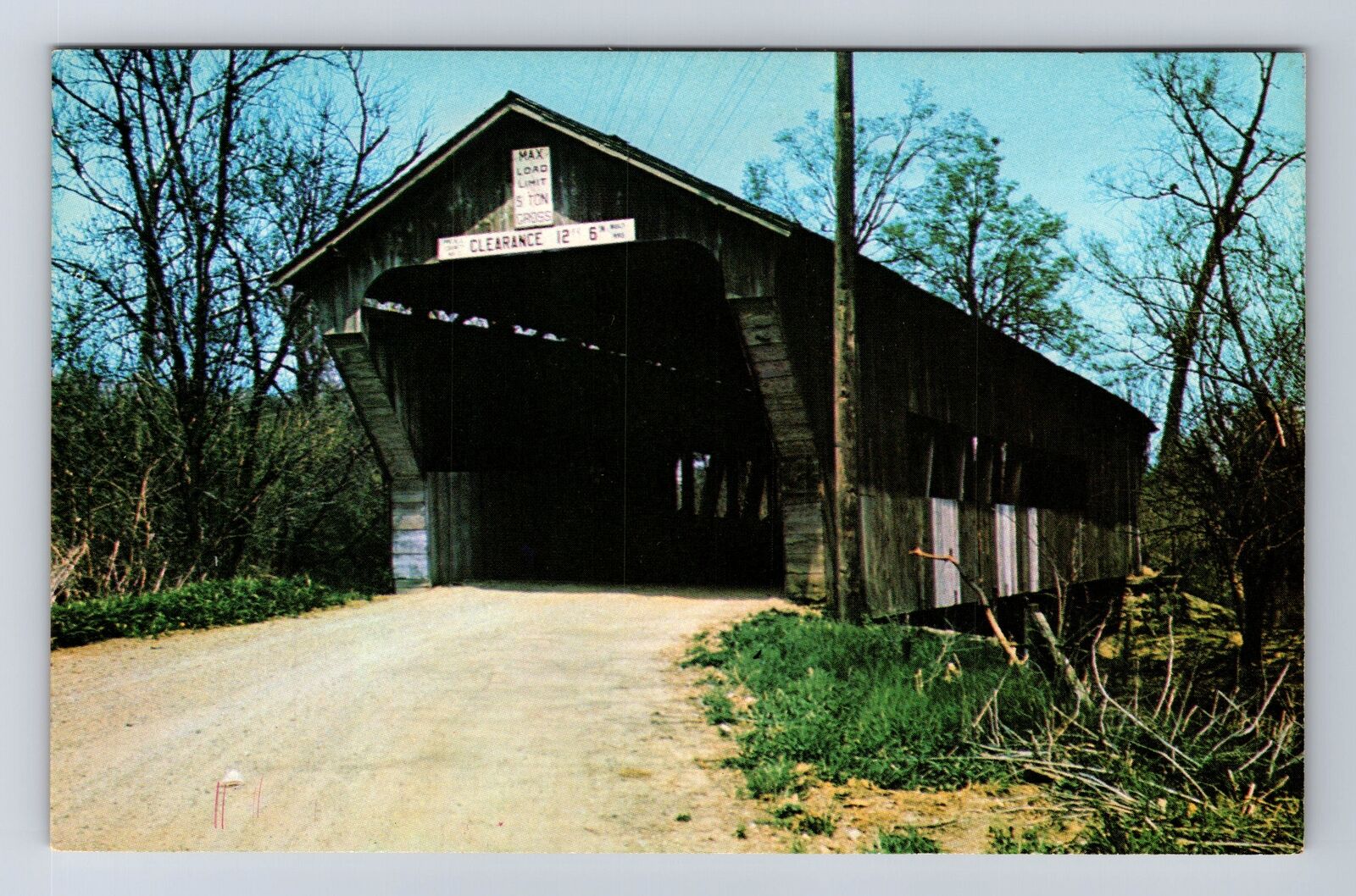 College Corner OH-Ohio, State Line Covered Bridge, Antique, Vintage Postcard