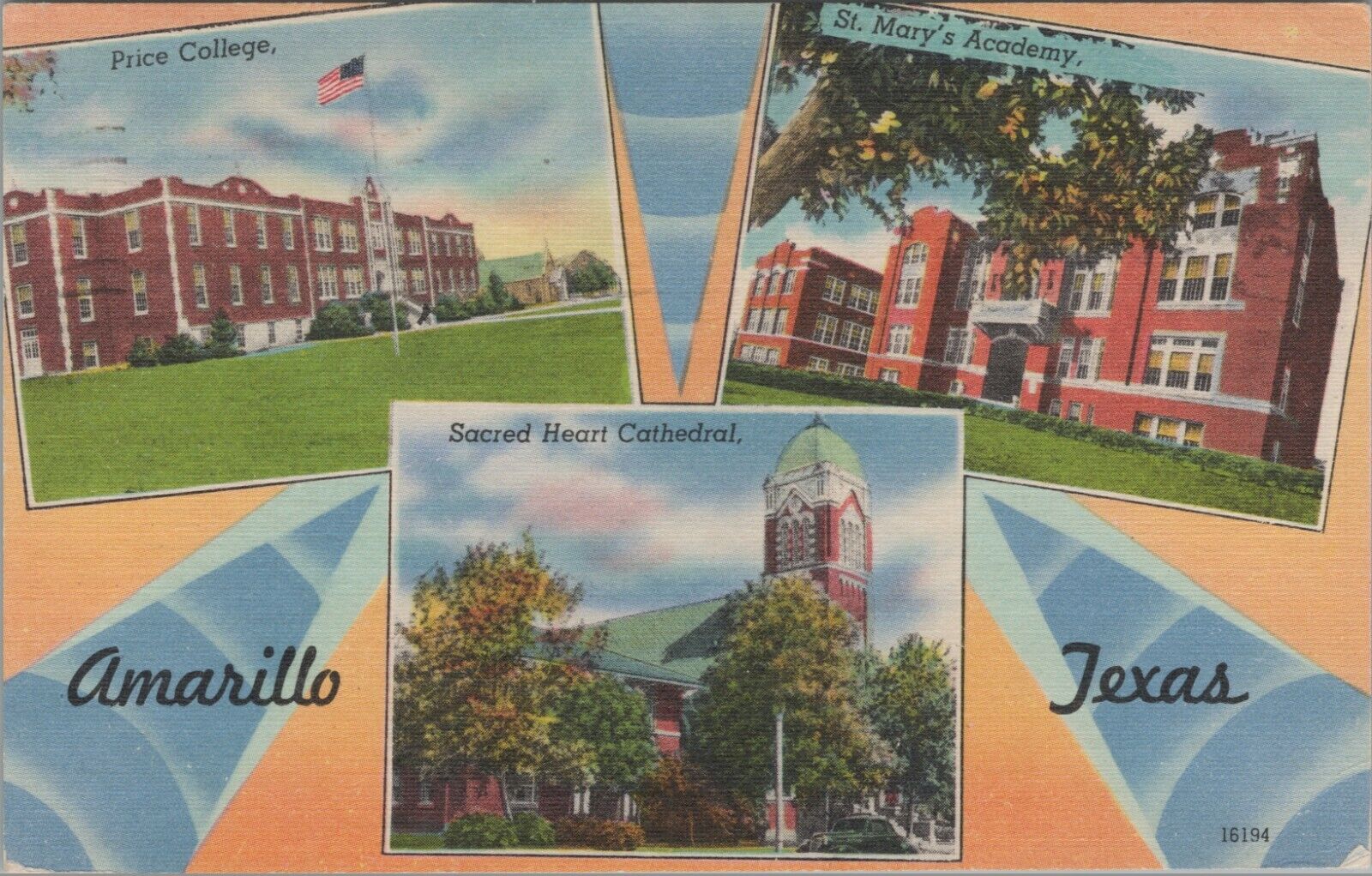 Amarillo Texas Price College St Mary\'s Academy Sacred Heart linen c1940s D480