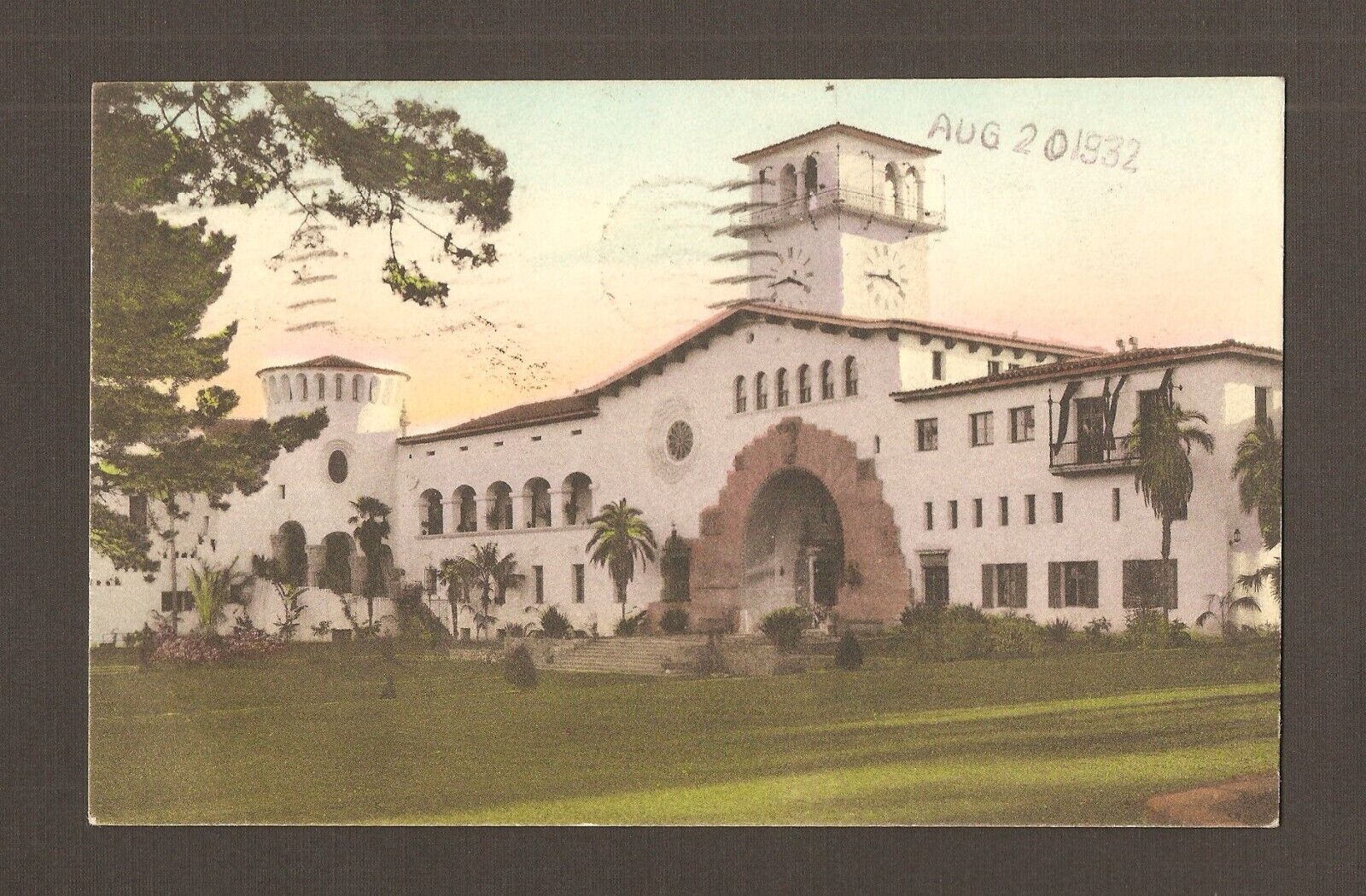 Vintage 1932 Albertype Hand Colored Postcard Santa Barbara California Courthouse