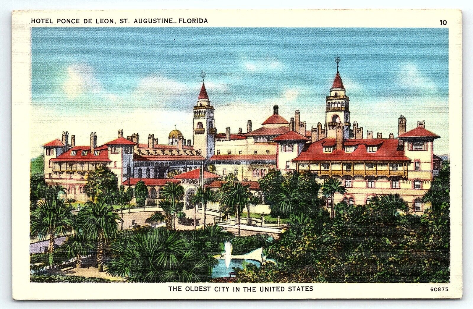 1937 ST AUGUSTINE FLORIDA FL HOTEL PONCE DE LEON HENRY FLAGLER POSTCARD P2677