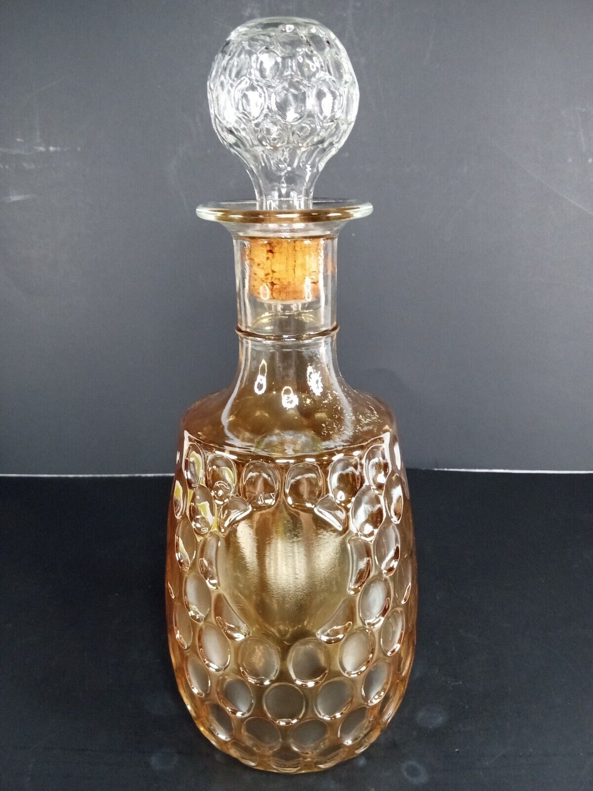 Vintage OLD FORESTER Whiskey Decanter Marigold Carnival Glass  THUMBPRINT