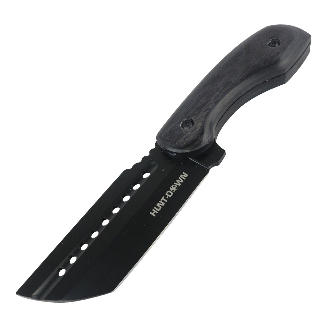 Hunt-Down 7.5in BLK Wood Handle Full Tang Knife Stainless Steel & Sheath