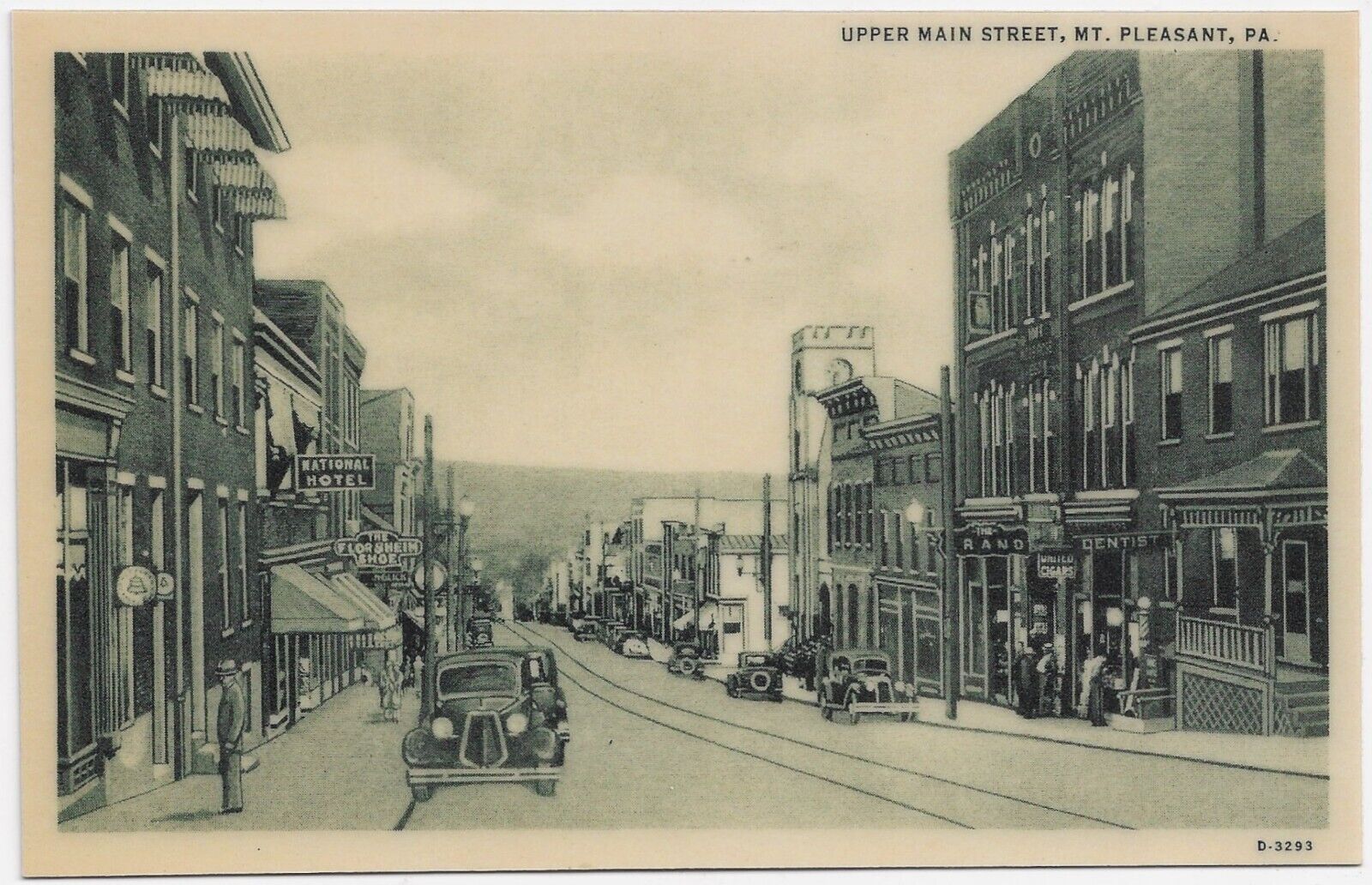 Laminated Reproduction Postcard Mount Pleasant PA Upper Main Street