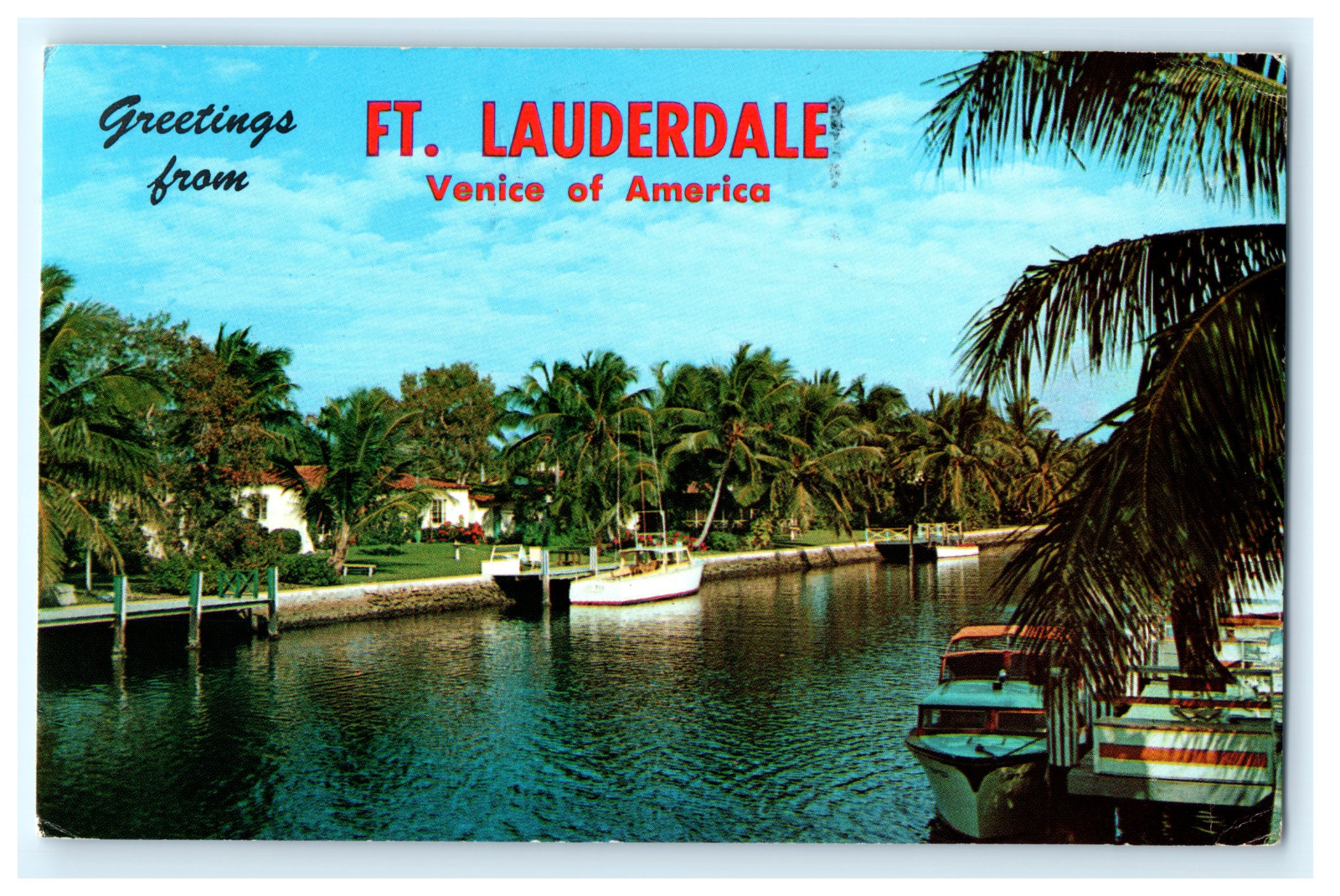 Postcard FL Greetings from Ft Lauderdale Venice of America Boats Waterway Palms