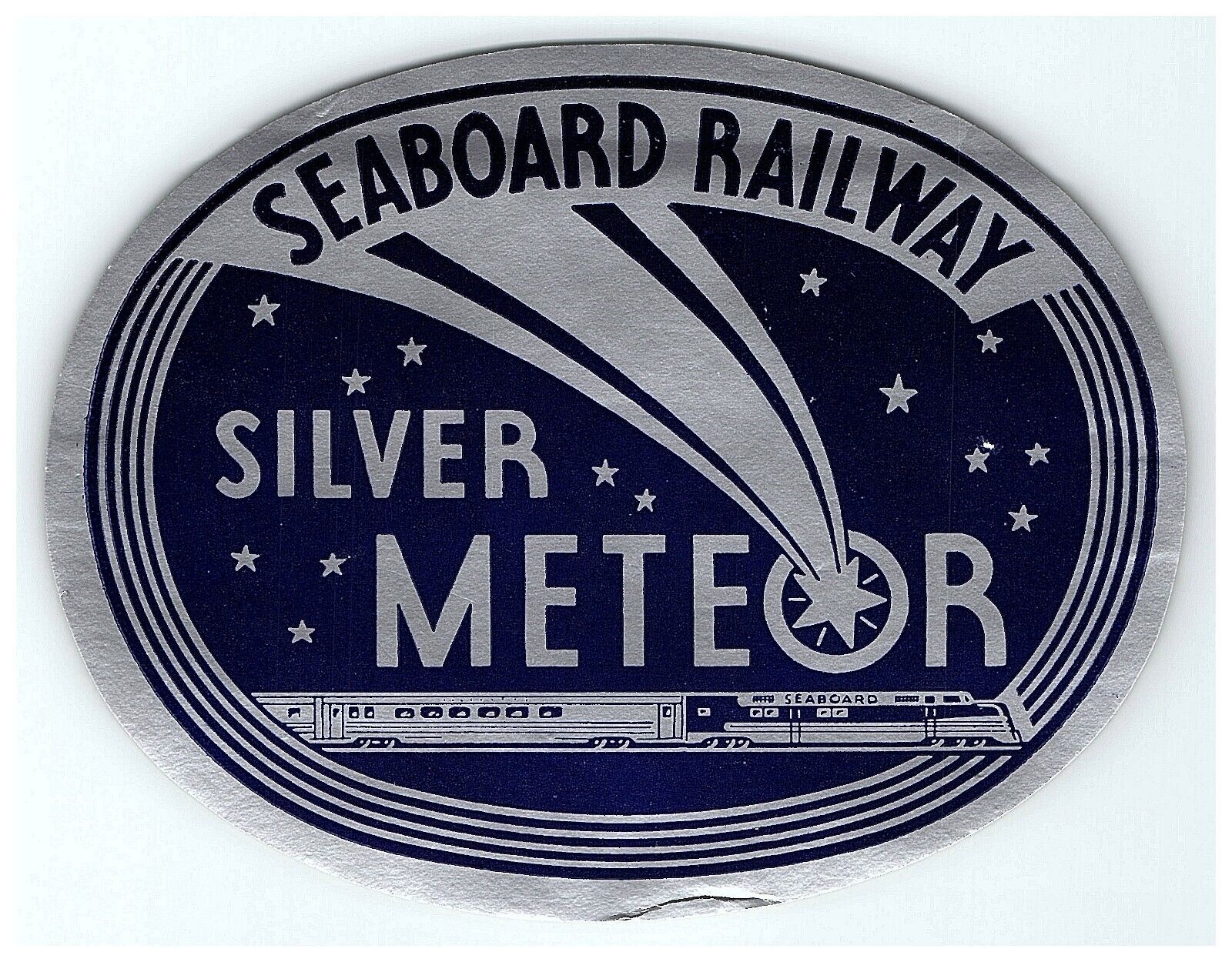 c1945 Silver Meteor Luggage Label Sticker Seaboard Railway Foil Train NY FL
