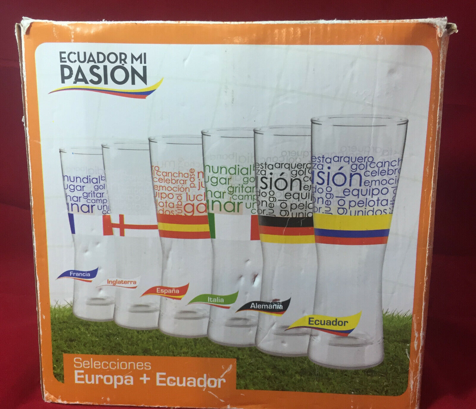 Rare Ecuador Mi Pasion Europa + Ecuador Soccer Drinking Glasses 