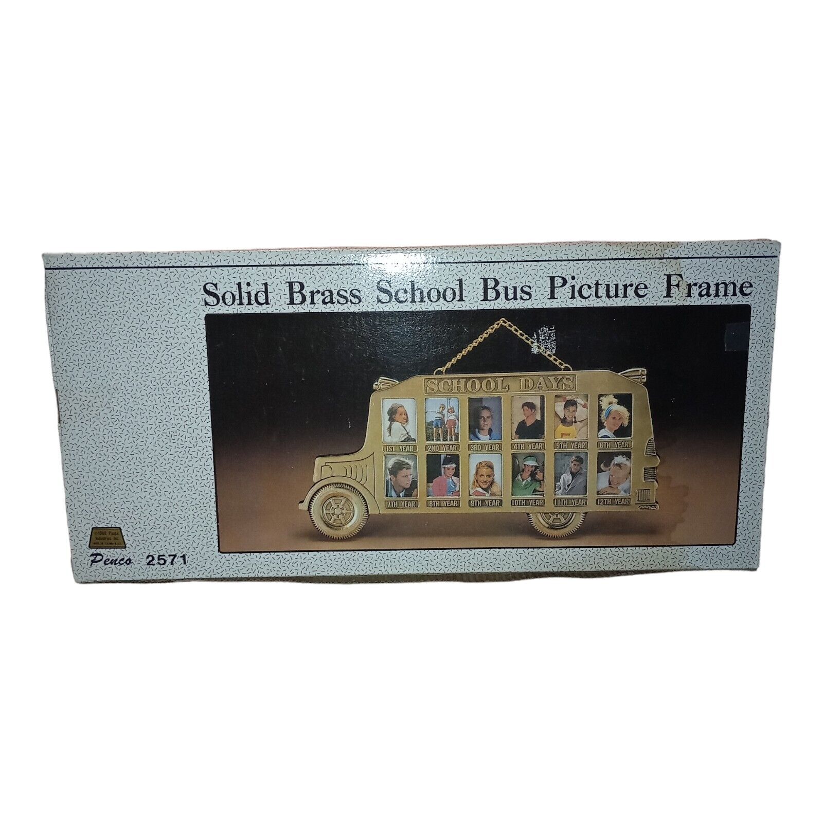 Vintage Solid Brass SCHOOL DAYS Bus Picture Frame 1st-12th Grade Open Box 