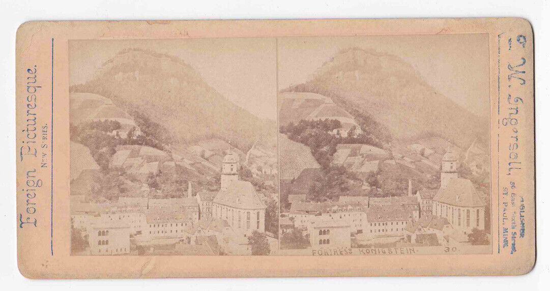 Antique 1880s Fortress Konigstein Dresden T.W Ingersoll Germany Stereo Card P252