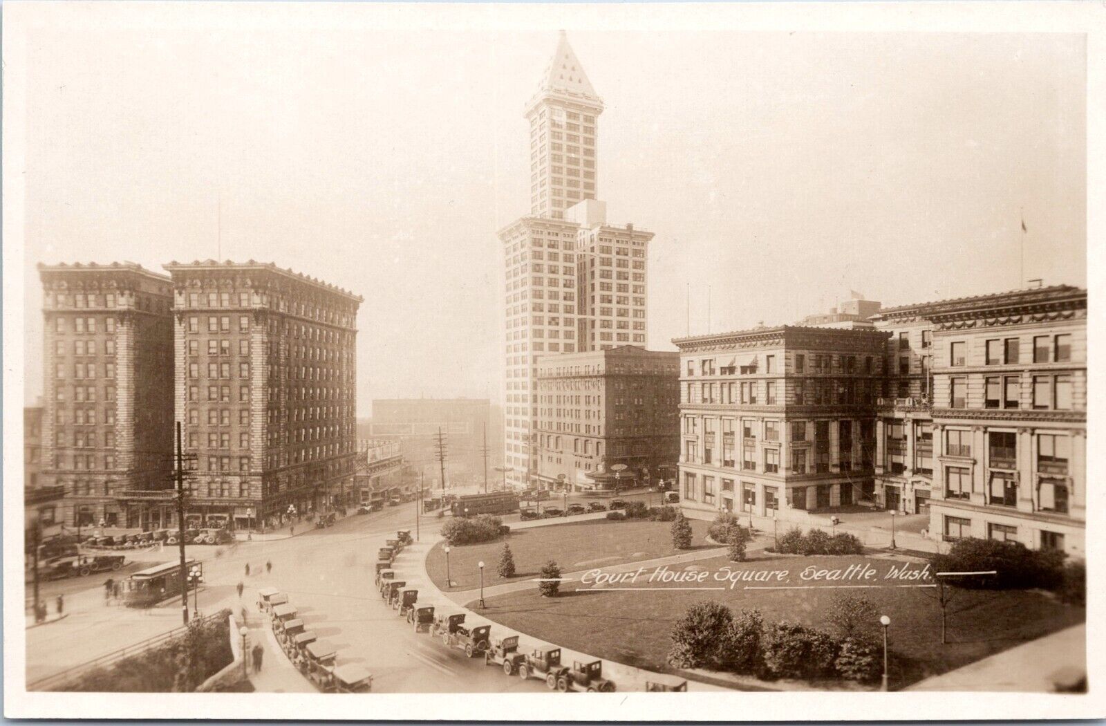 RPPC Courthouse Square, Smith Tower, Seattle Washington - c1920s Photo Postcard