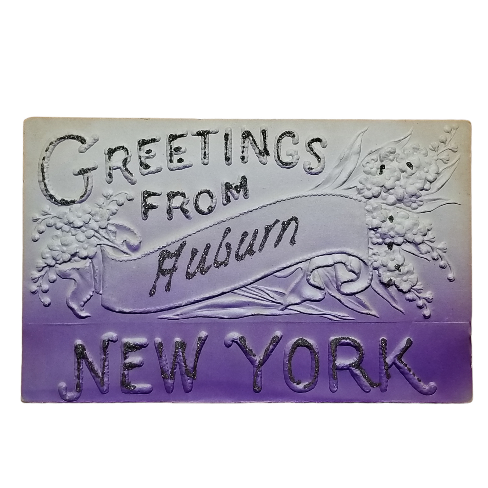 c1910 Greetings From Auburn New York NY Airbrush Embossed Antique Postcard C6