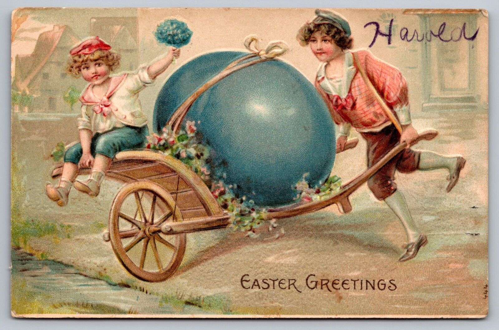 Easter Greetings-Antique Embossed German Postcard-Early 1900s