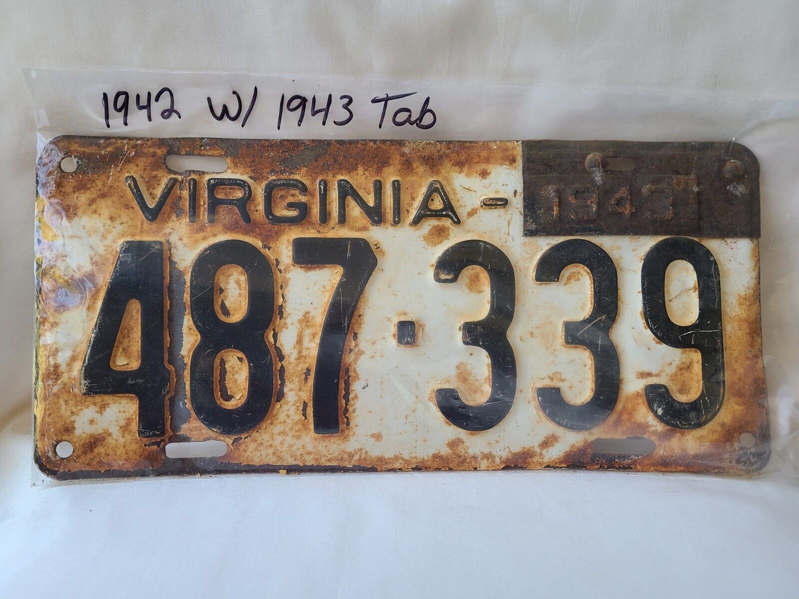 Vintage 1942 Virginia with 1943 Tab License Plate 10221